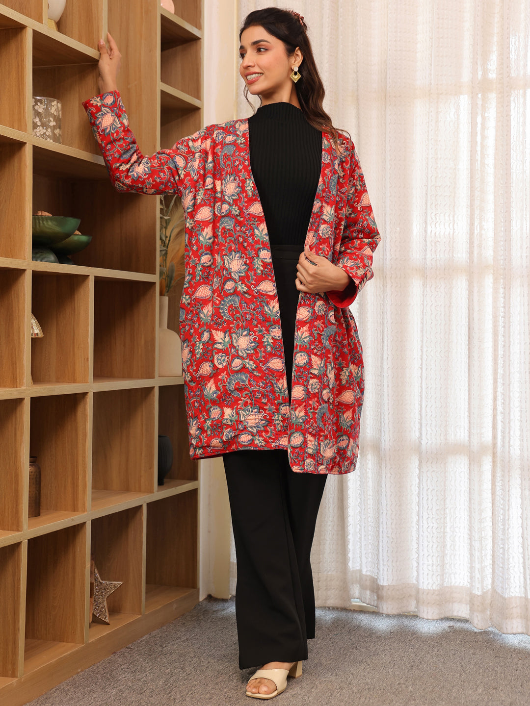 Anokhi Handblock Printed Coat with Pockets