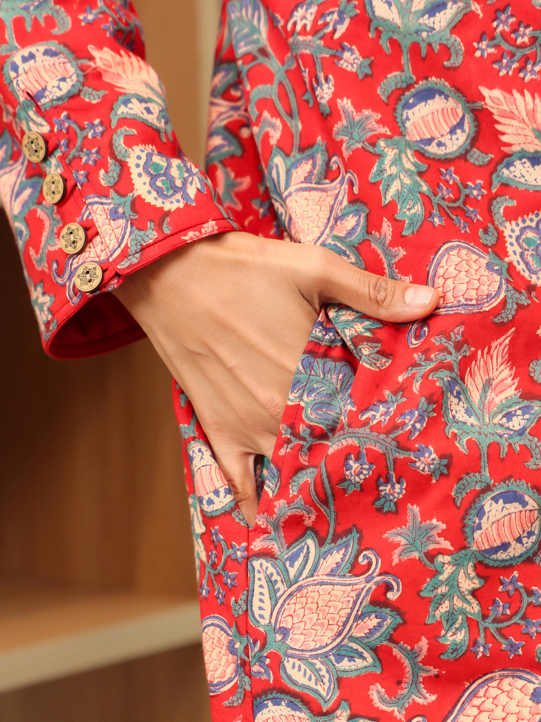 Anokhi Handblock Printed Coat with Pockets