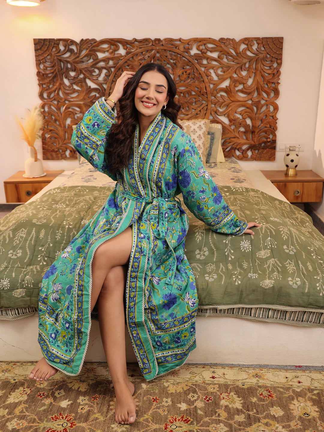 Vintage Floral Quilted Cotton Robe