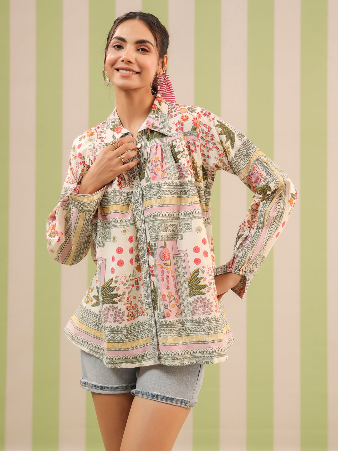 Green Palm Breeze Flared Top with Lining