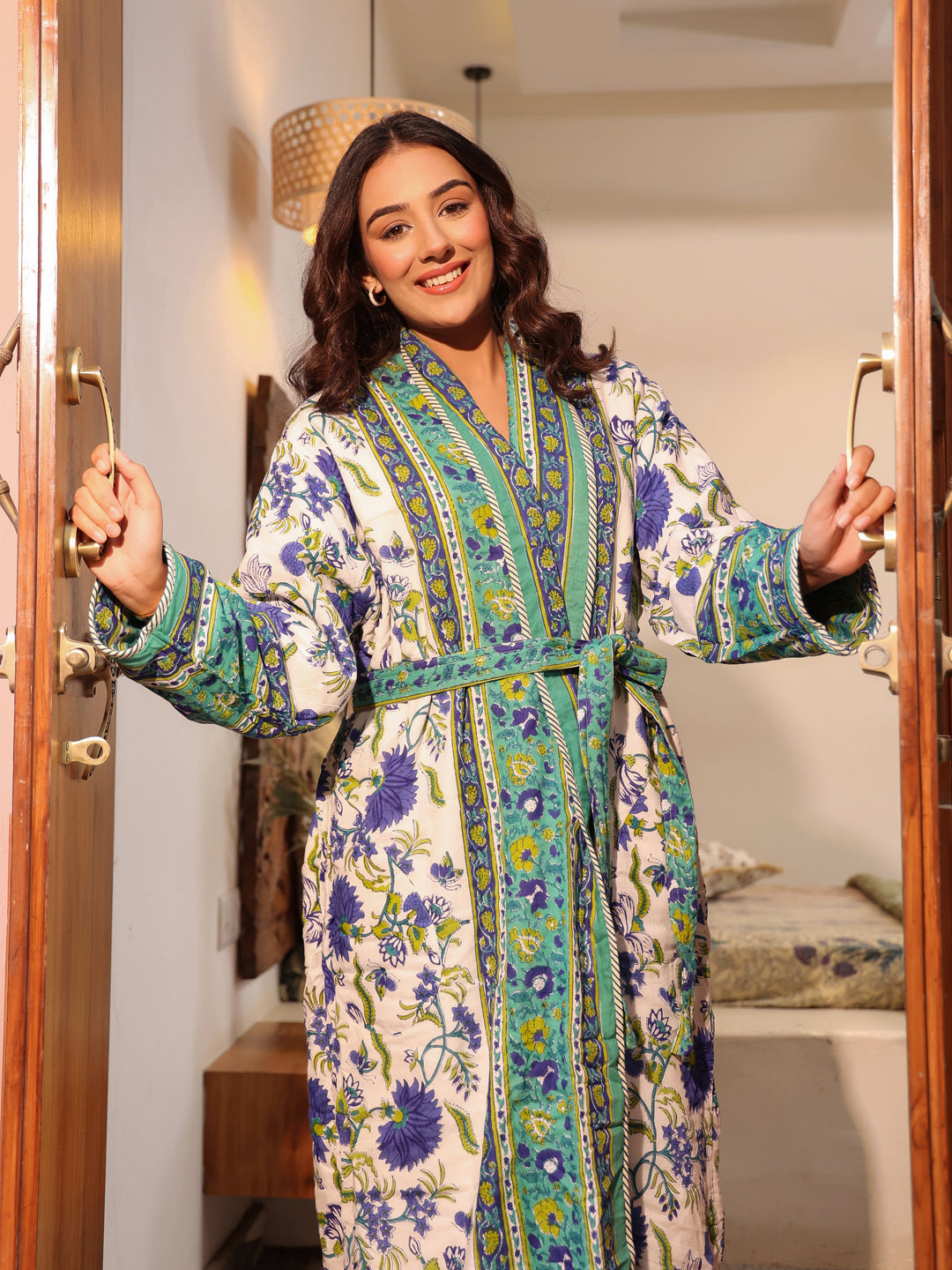 Vintage Floral Quilted Cotton Robe