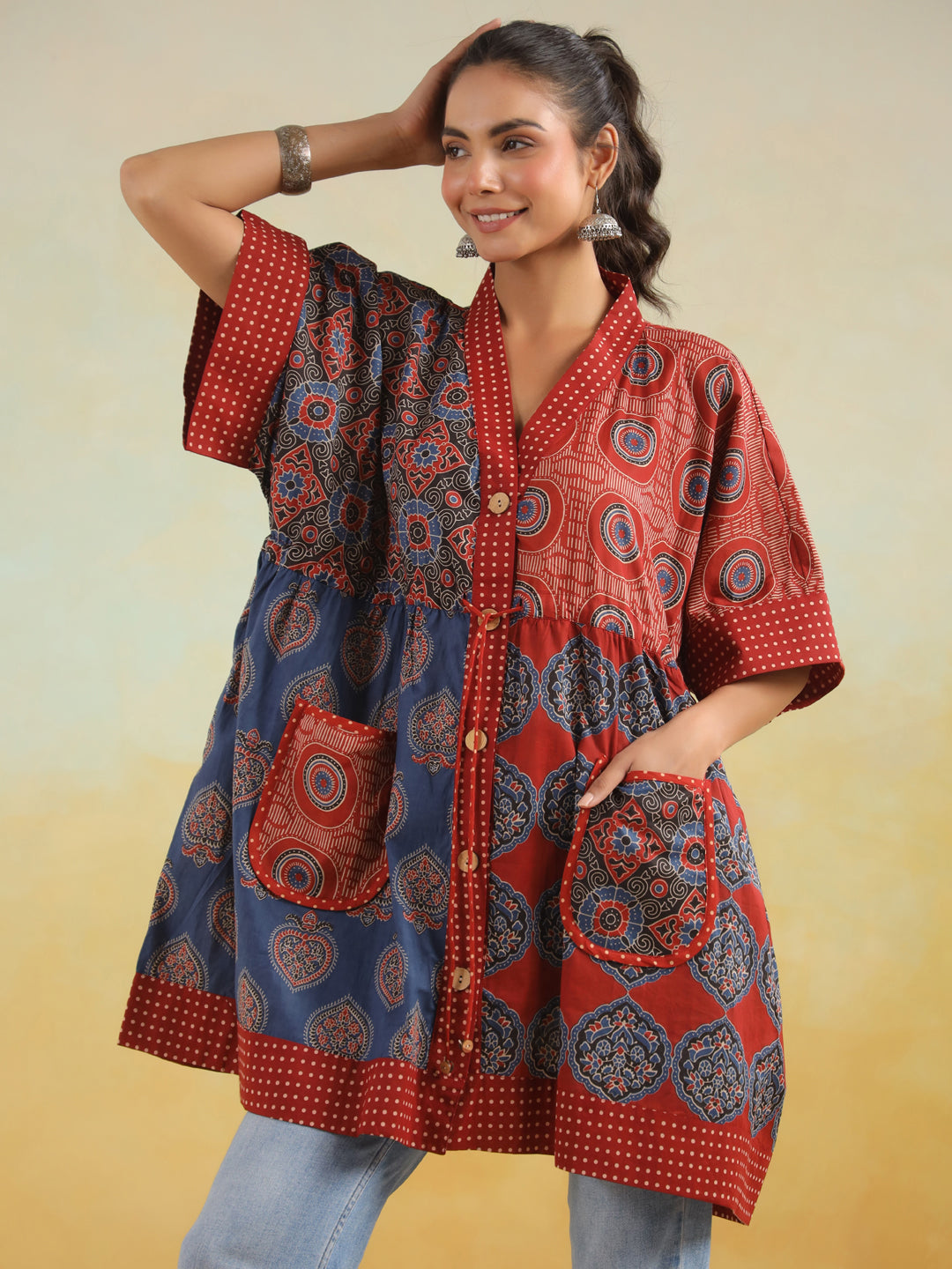 Ajrakh Printed One Size Kaftan Top