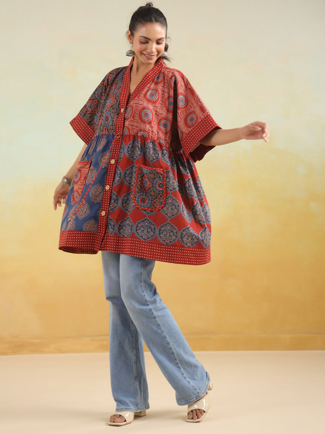 Ajrakh Printed One Size Kaftan Top