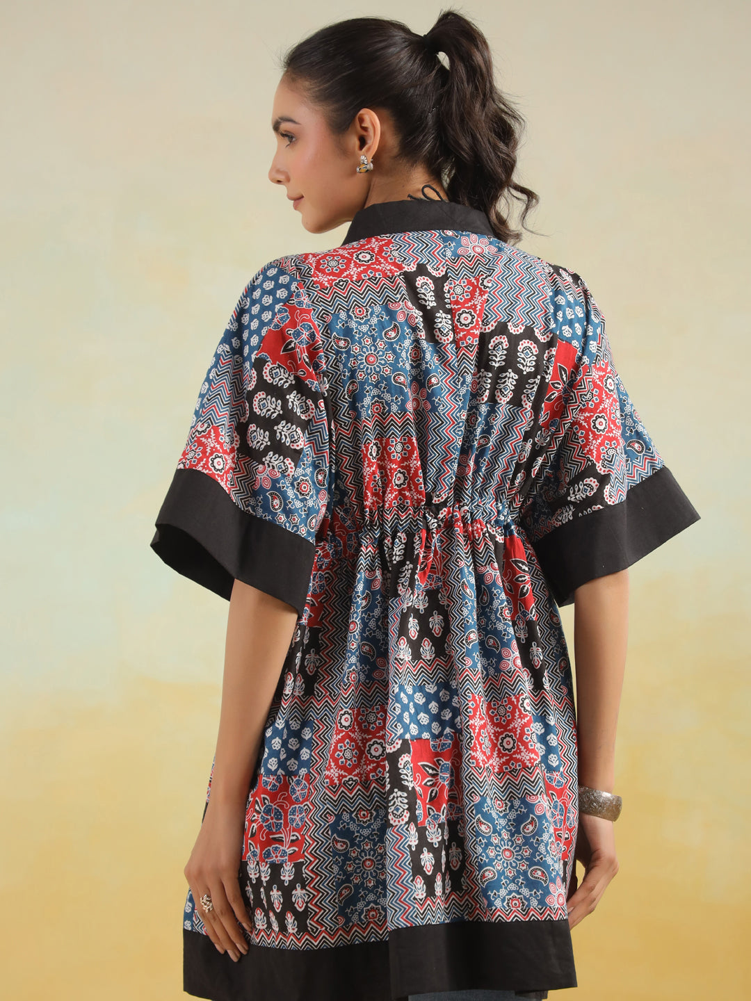Indigo Patchwork Printed One Size Kaftan Top