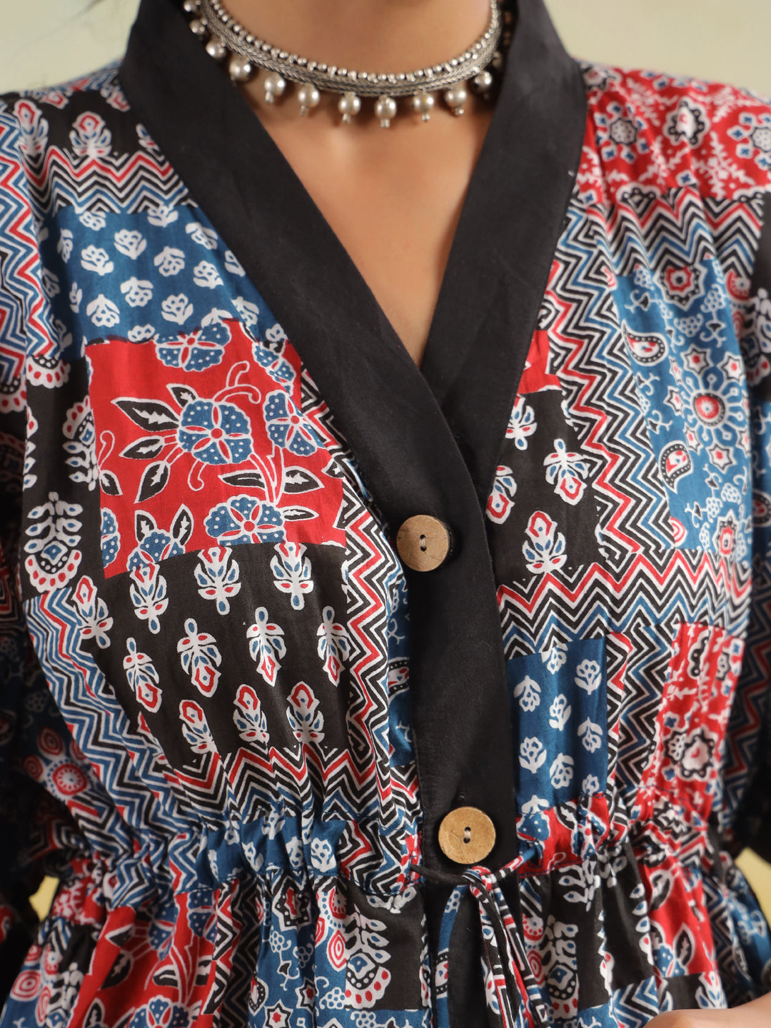 Indigo Patchwork Printed One Size Kaftan Top