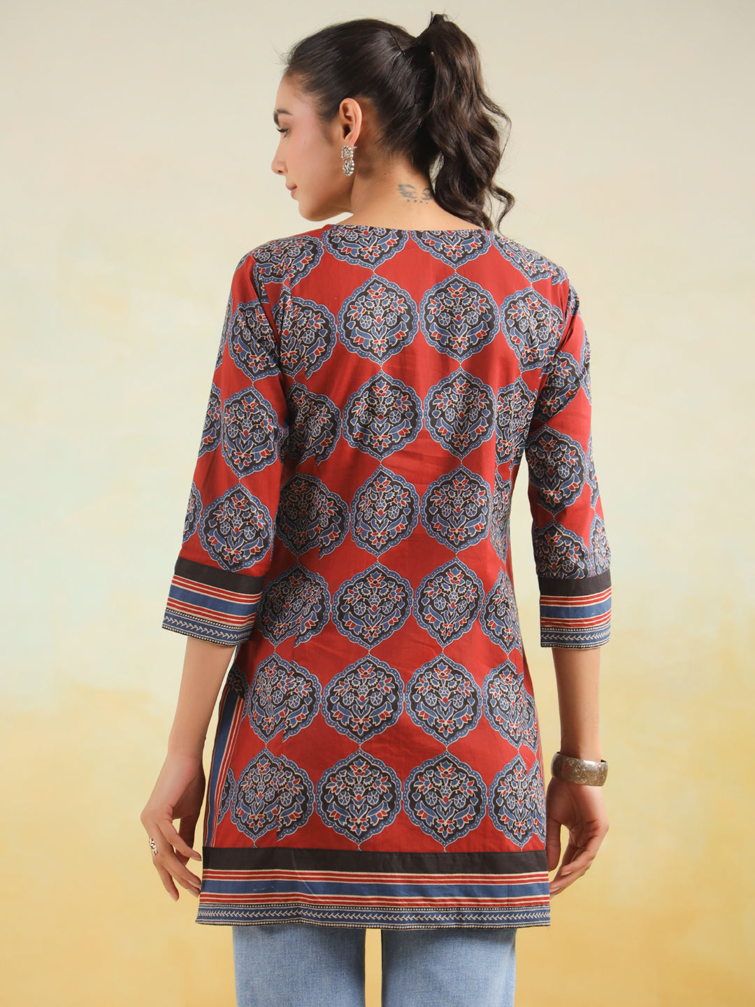 Red Printed Kurti with Side Slits