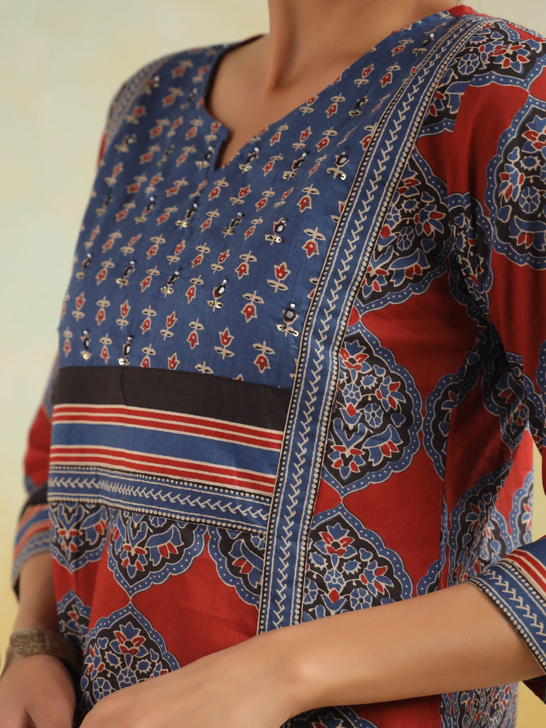 Red Printed Kurti with Side Slits