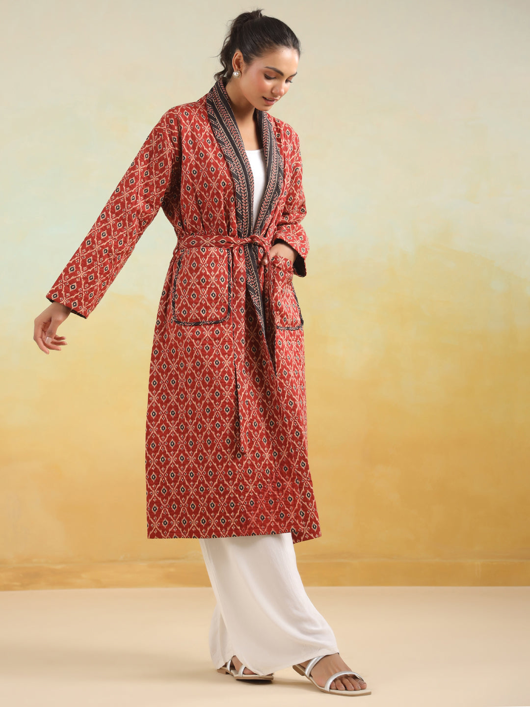 Ikkat Printed Light Quilted Reversible Cotton Robe
