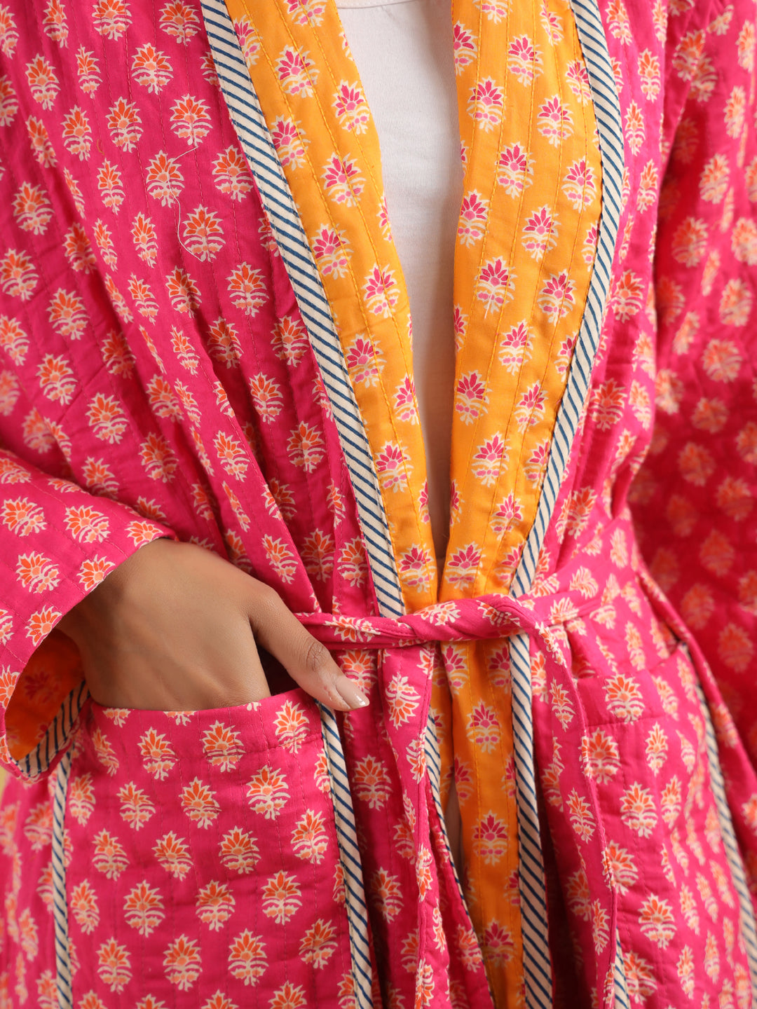 Pink & Yellow Reversible Quilted Cotton Robe