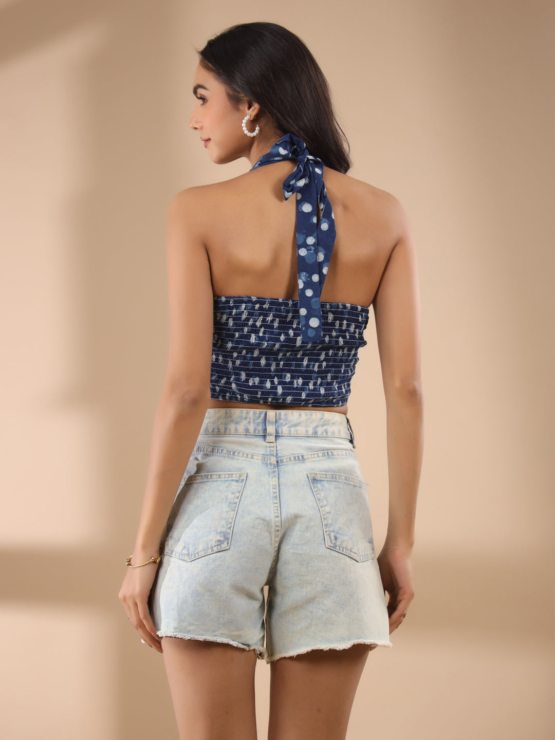 Indigo Cotton Printed Blouse and Kimono Set