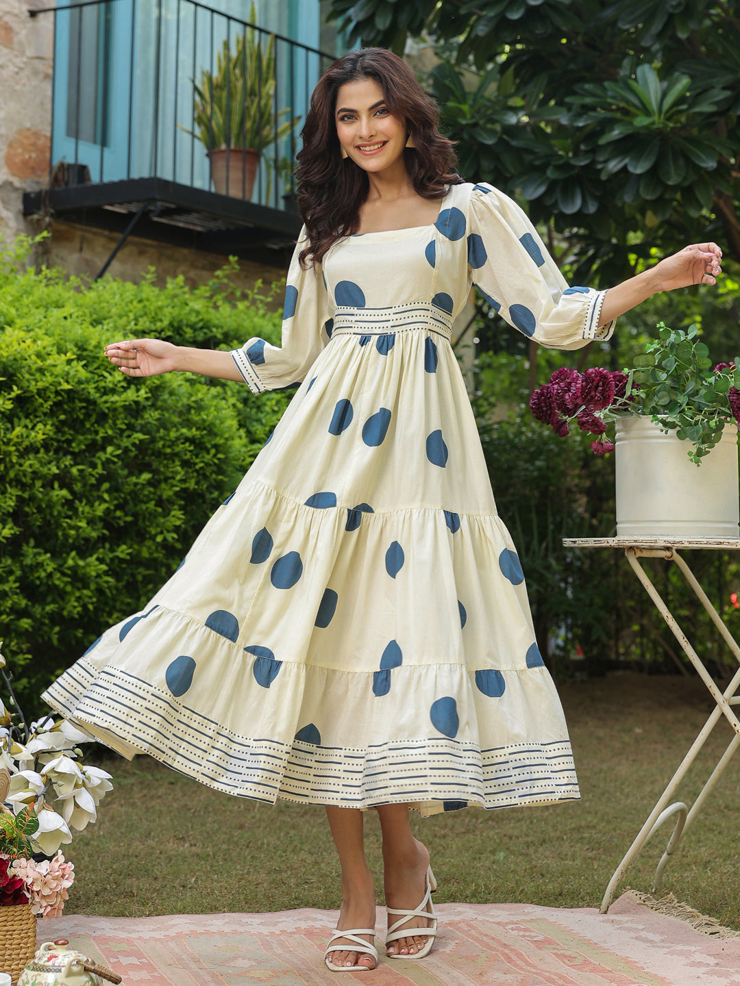 Polka Dots Navy Blue Printed Dress