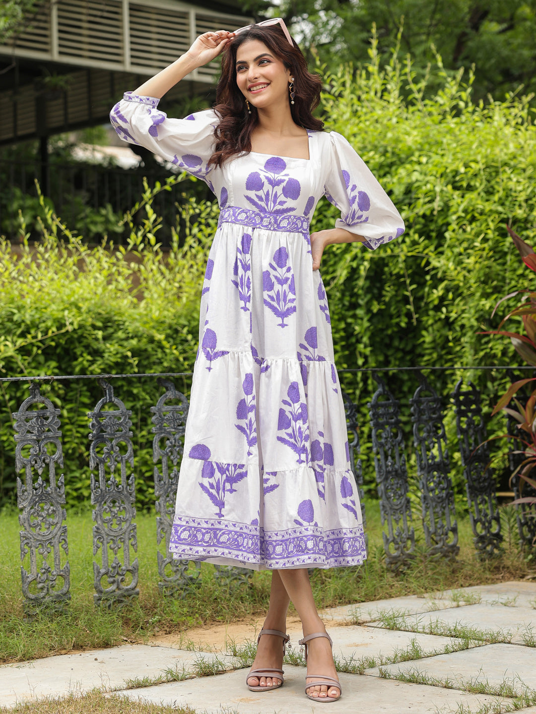 Printed Mughal Boota Dress with Sweetie Pie Neckline