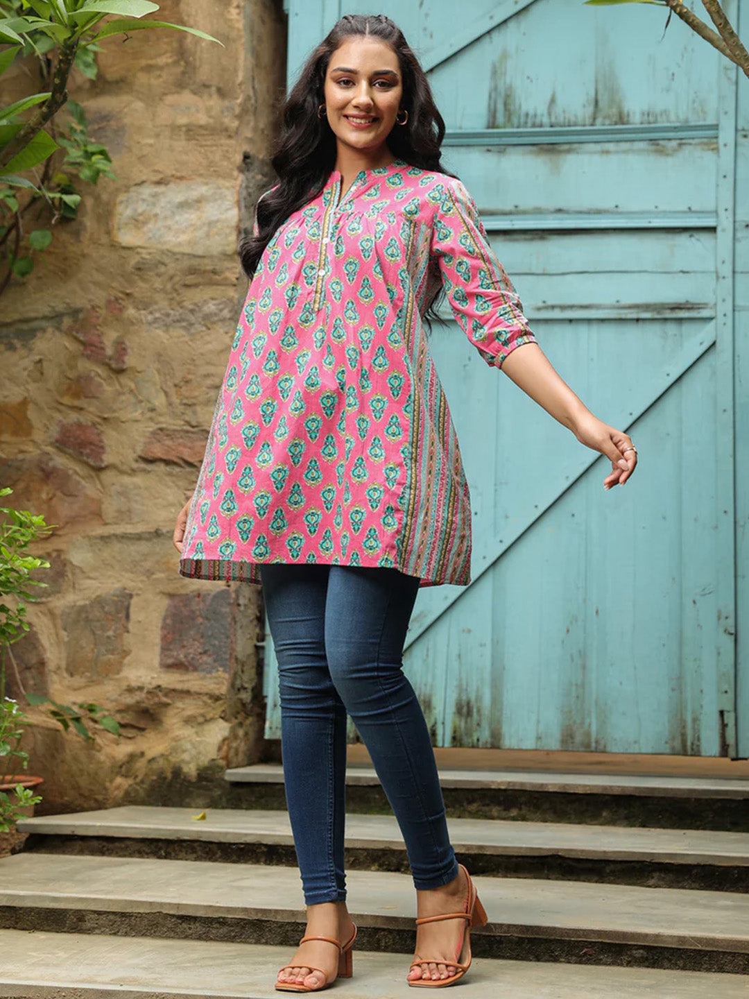 Ethnic Motifs Print Longline A-Line Top