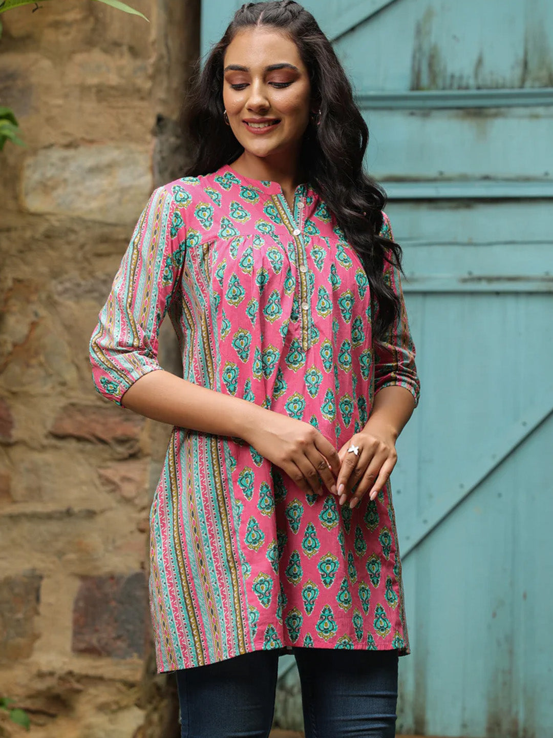 Ethnic Motifs Print Longline A-Line Top