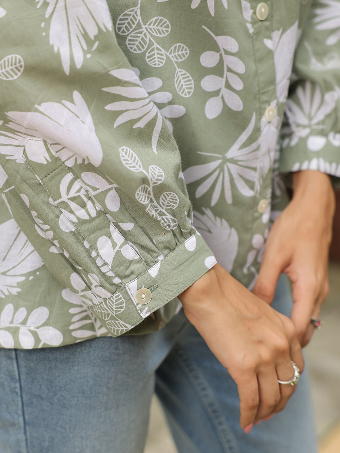 Sage Green Printed Office Shirt