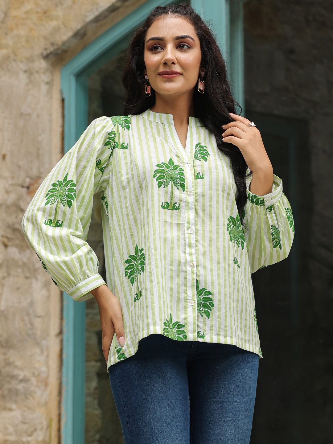 Green Palm Printed Shirt