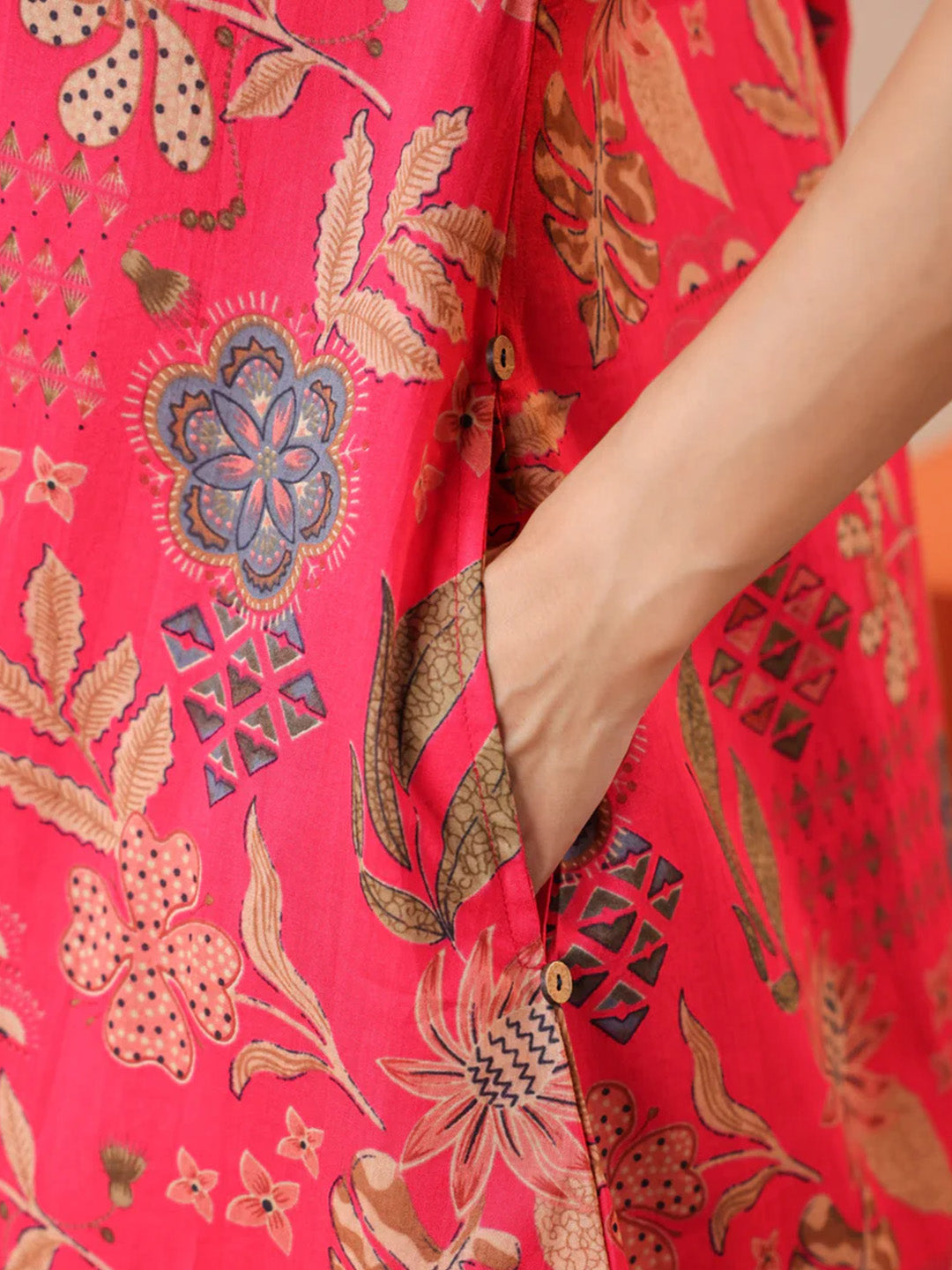 Pink Printed Sleeveless Cotton Kurta & Pants Set