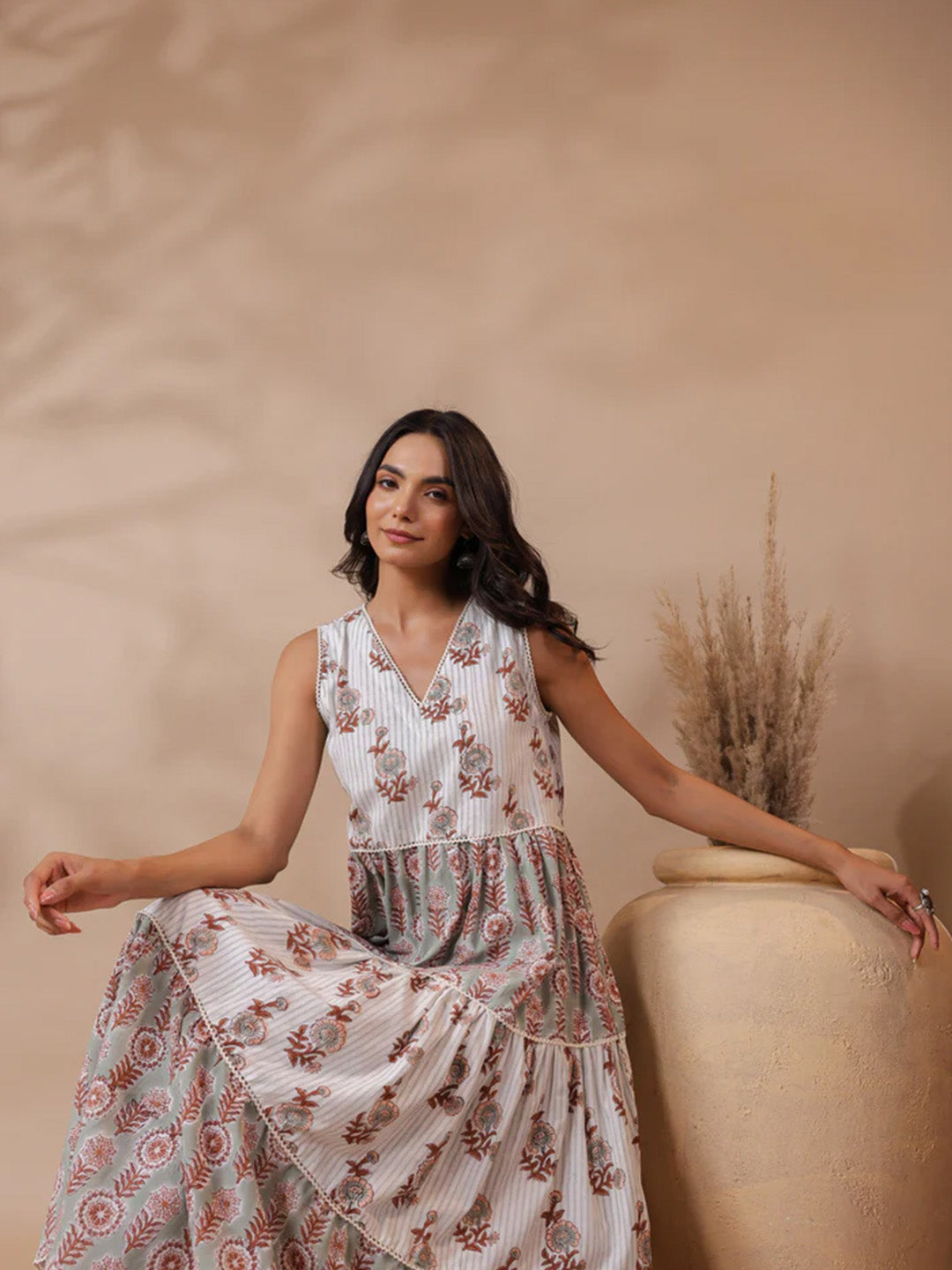 V-neck Handblock Printed Dress