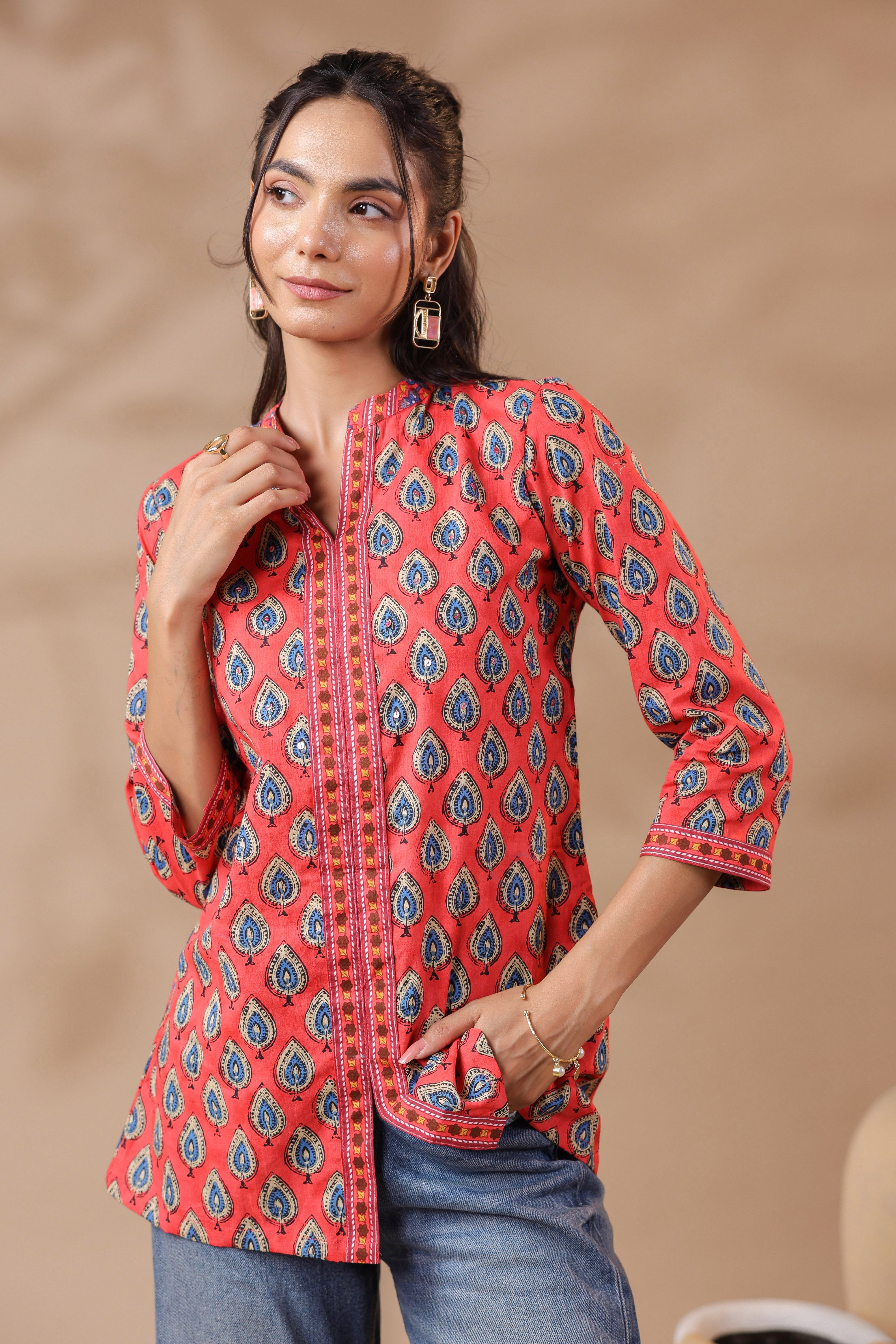 Peach Printed Cotton Top