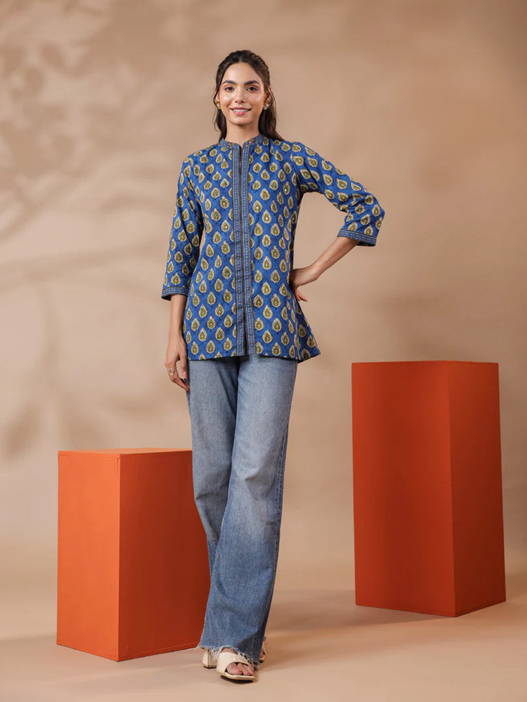 Blue Printed Cotton Top