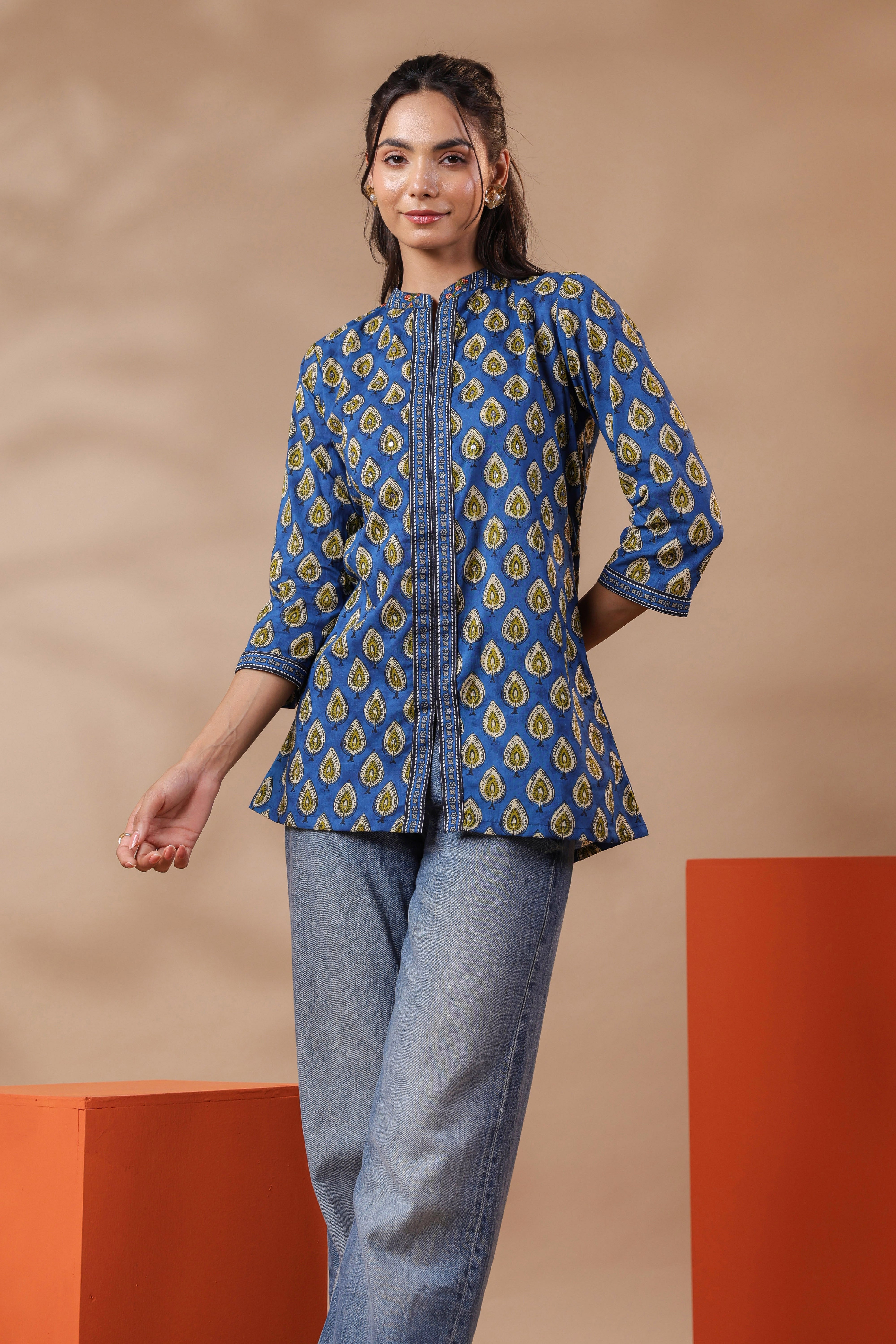 Blue Printed Cotton Top