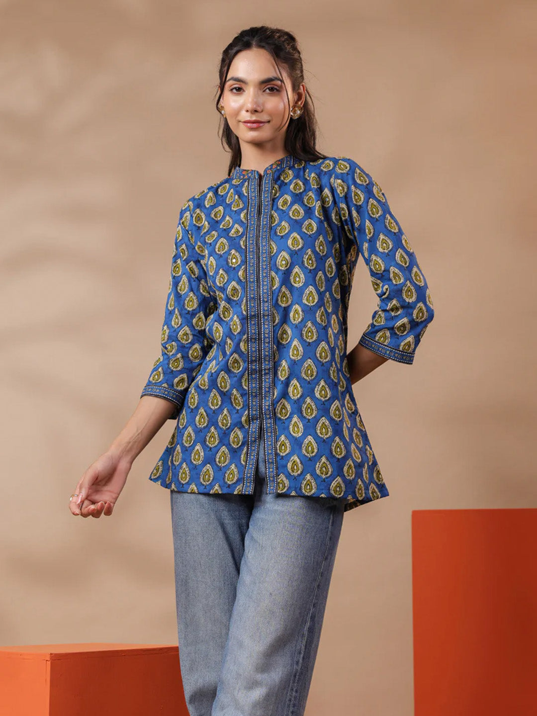 Blue Printed Cotton Top