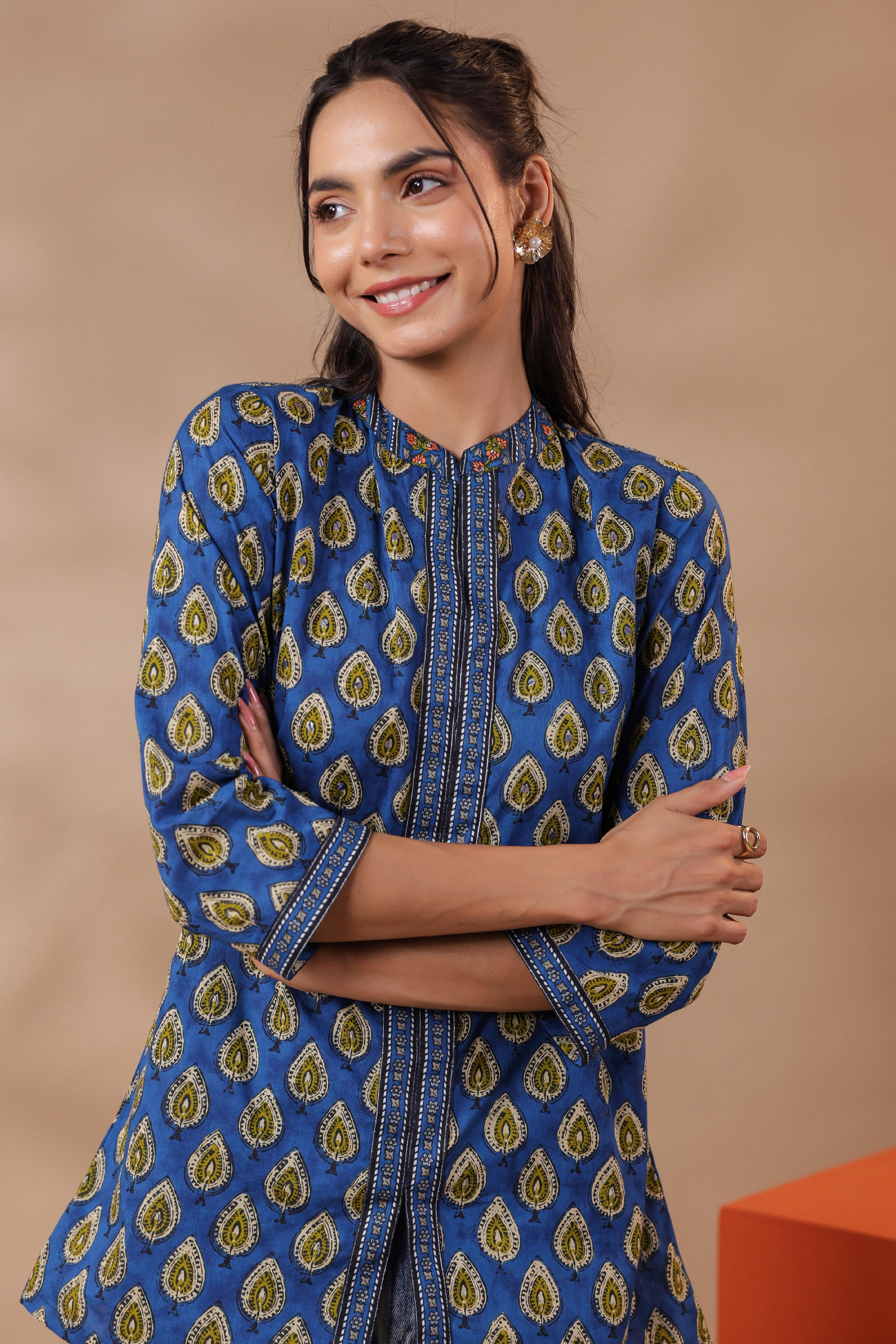 Blue Printed Cotton Top