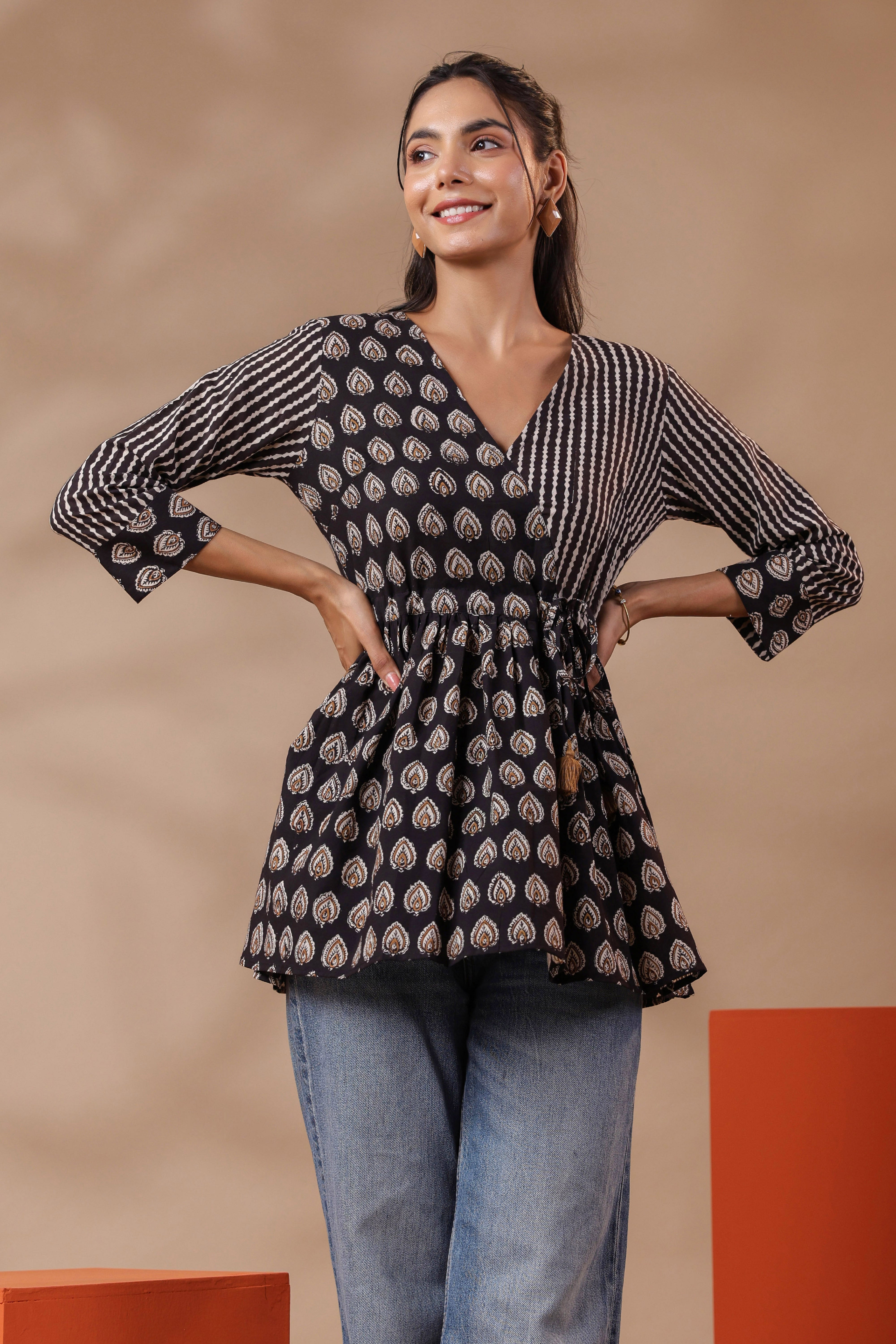 Bagru Printed Black Cotton Top
