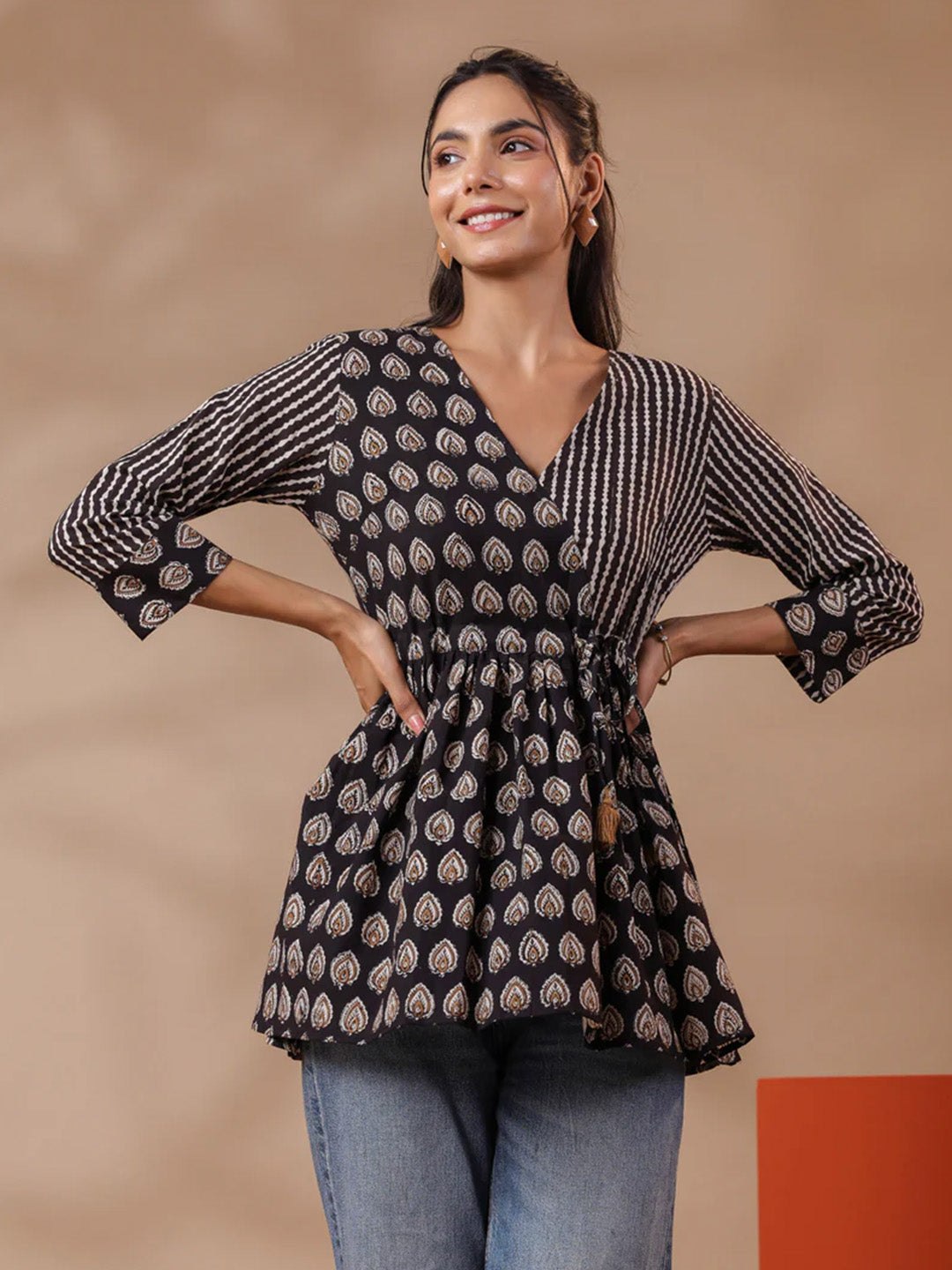 Bagru Printed Black Cotton Top