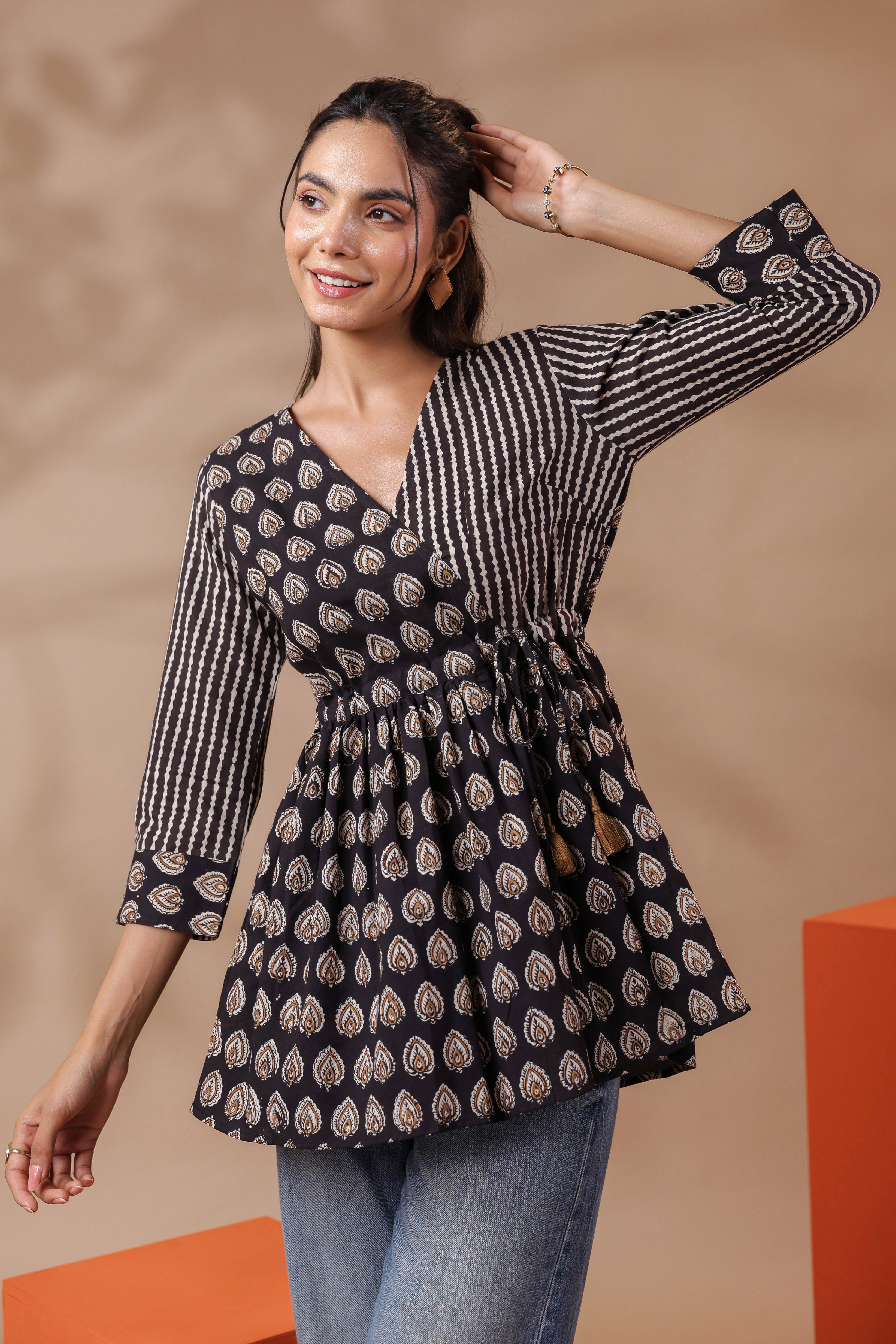 Bagru Printed Black Cotton Top