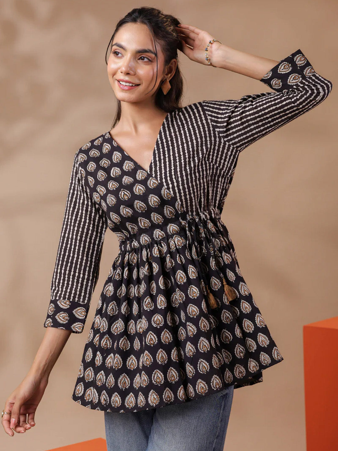 Bagru Printed Black Cotton Top
