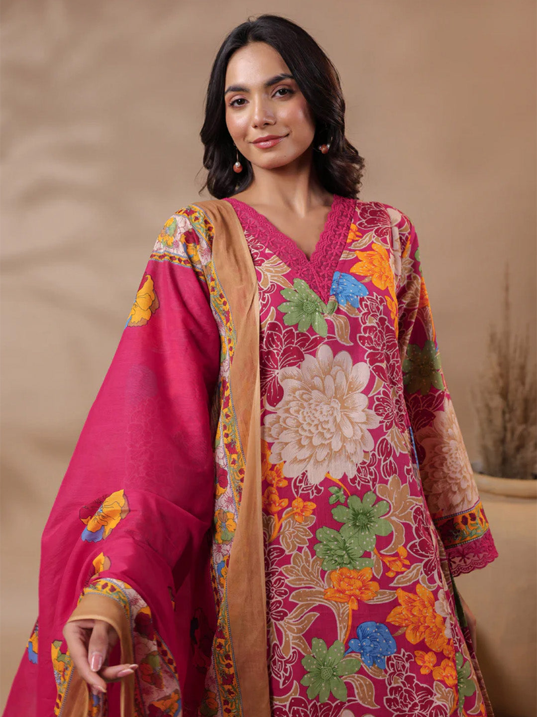 Pink Printed Pakistani-Style Suit Kurta Set