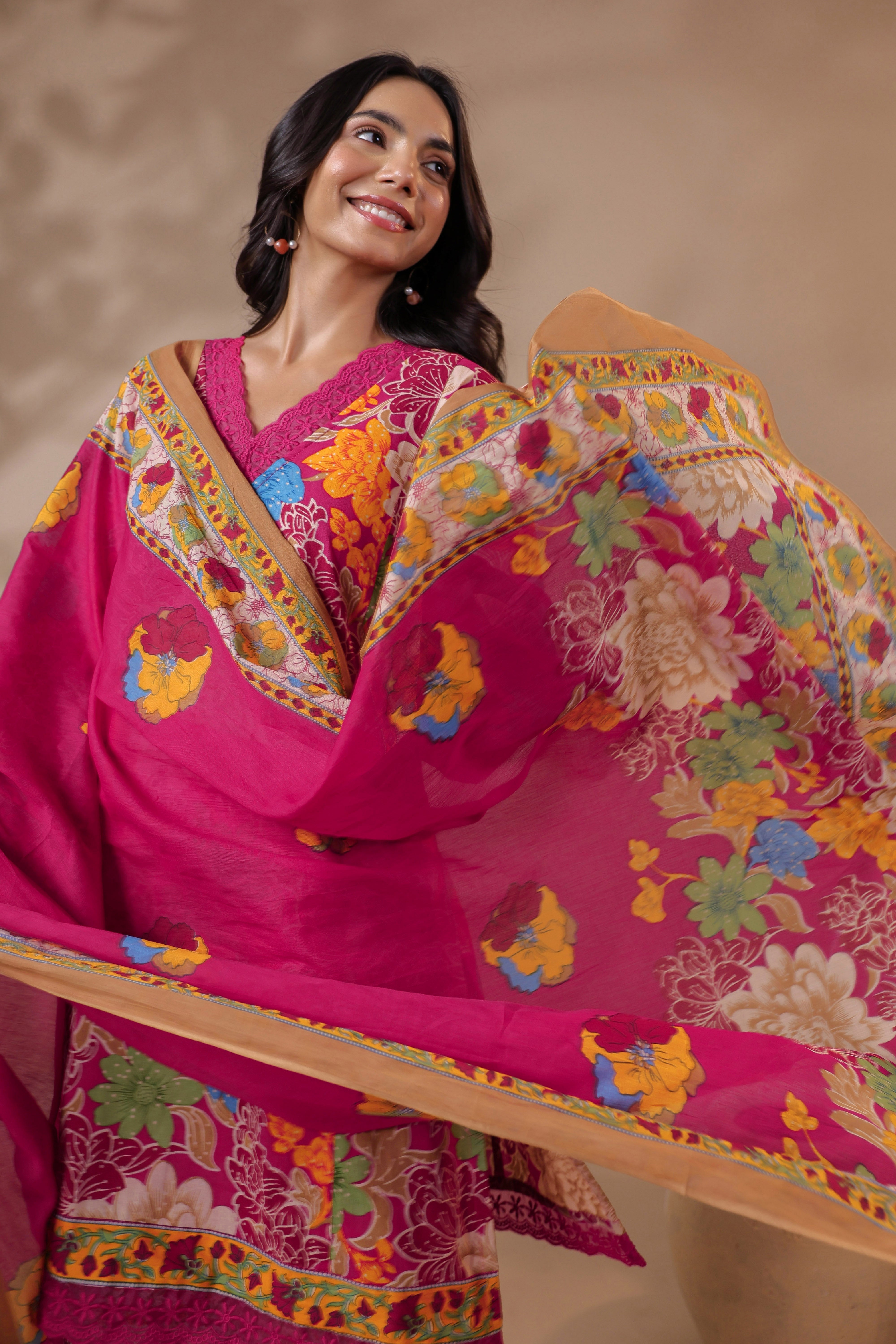 Pink Printed Pakistani-Style Suit Kurta Set