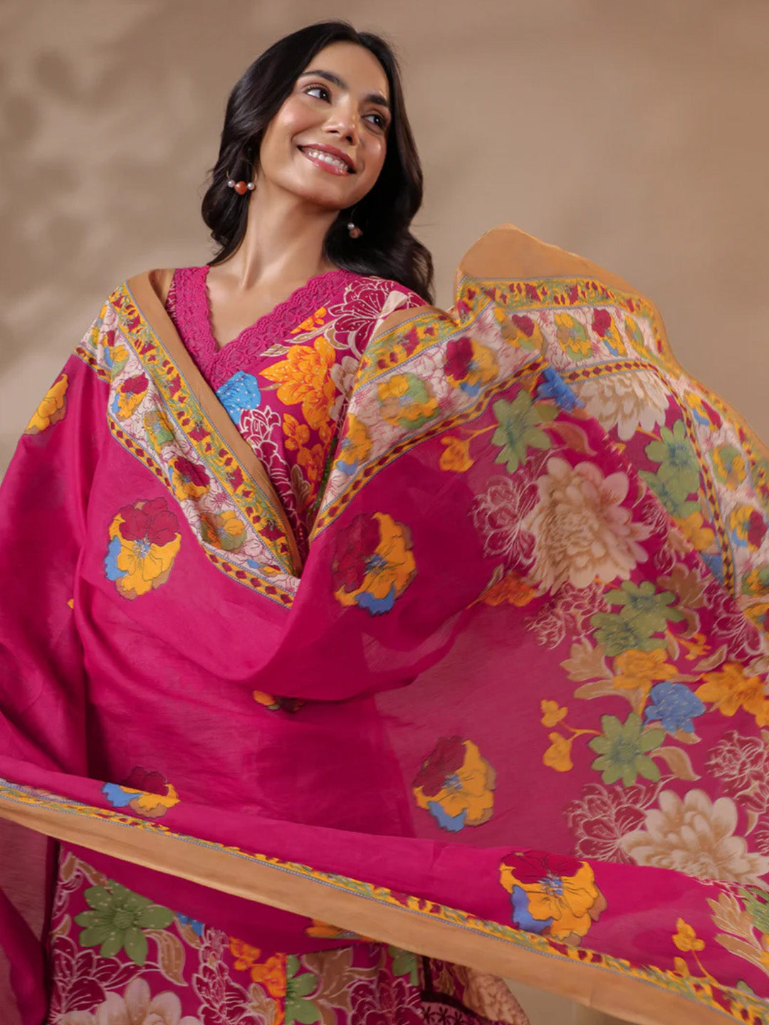 Pink Printed Pakistani-Style Suit Kurta Set