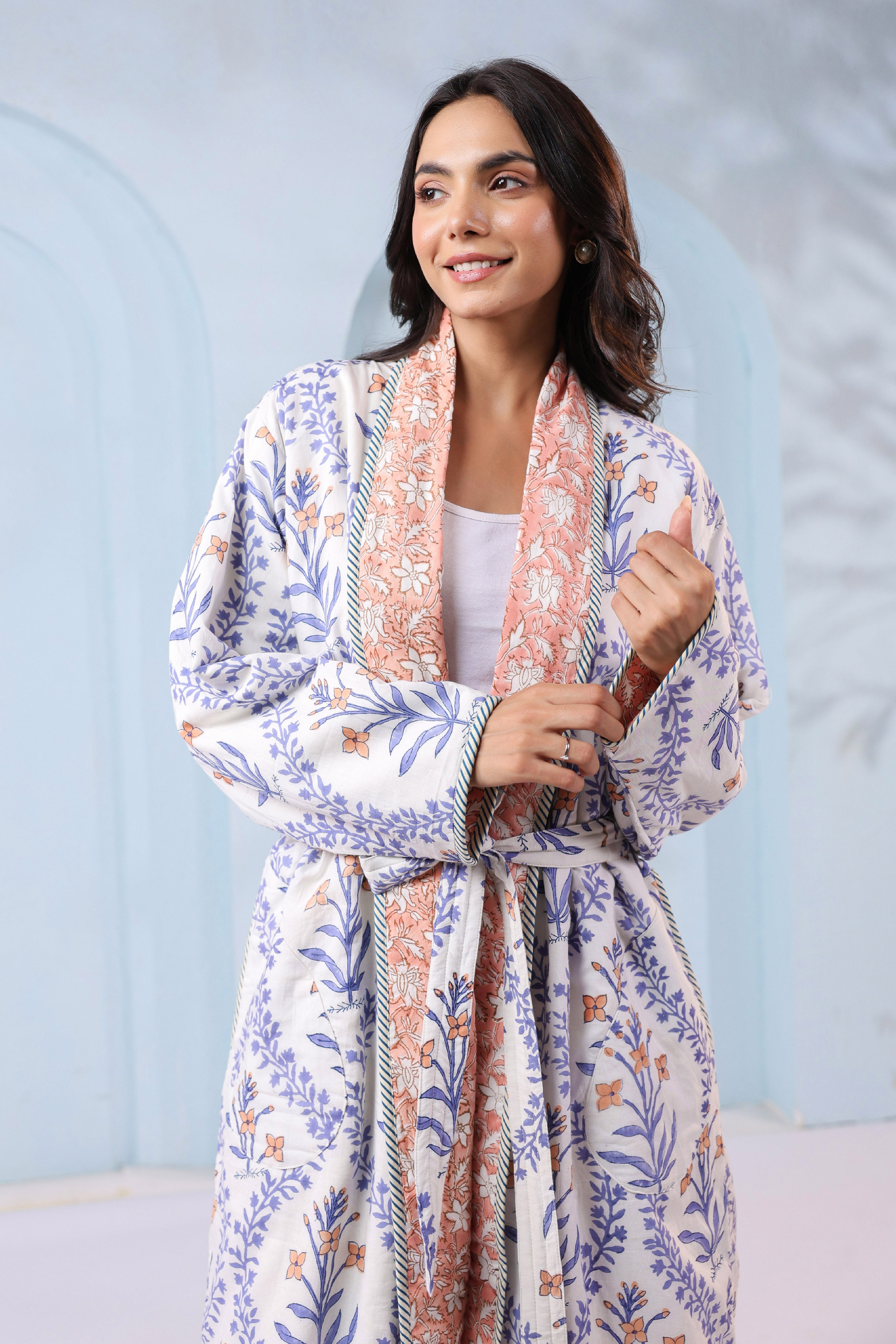 English Rose Floral Quilted Reversible Robe