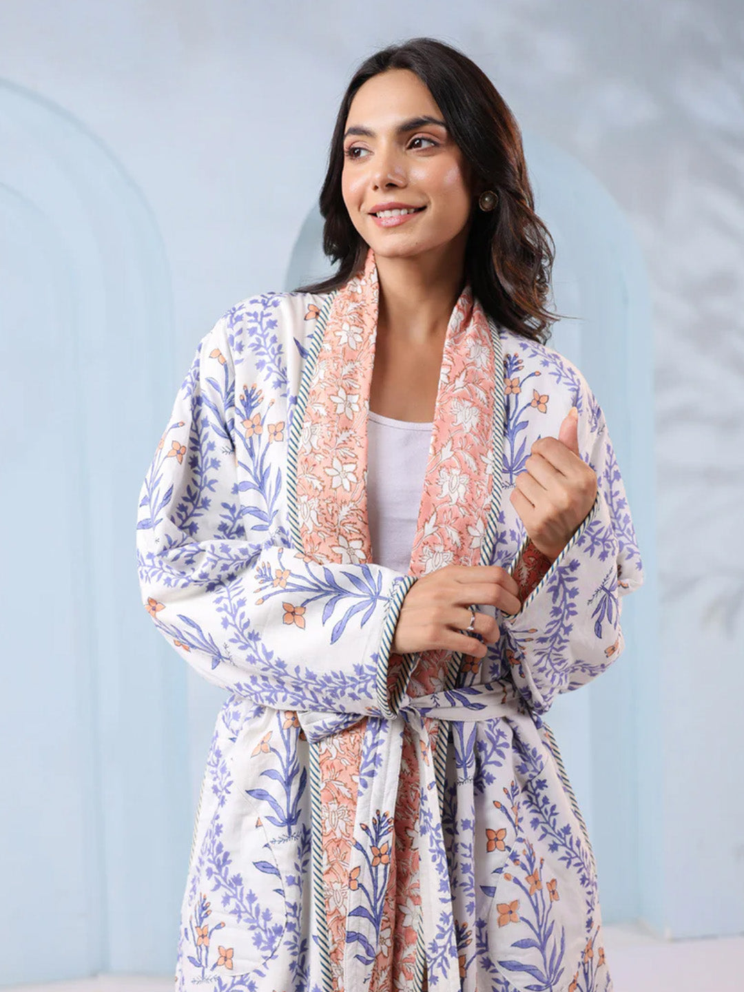 English Rose Floral Quilted Reversible Robe