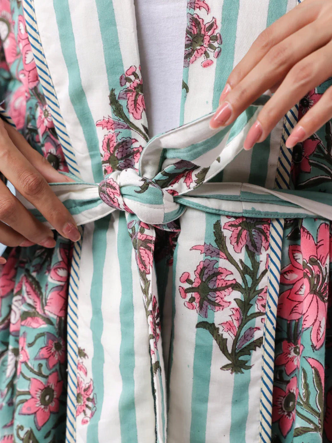 Hibiscus Green Floral Quilted Reversible Robe