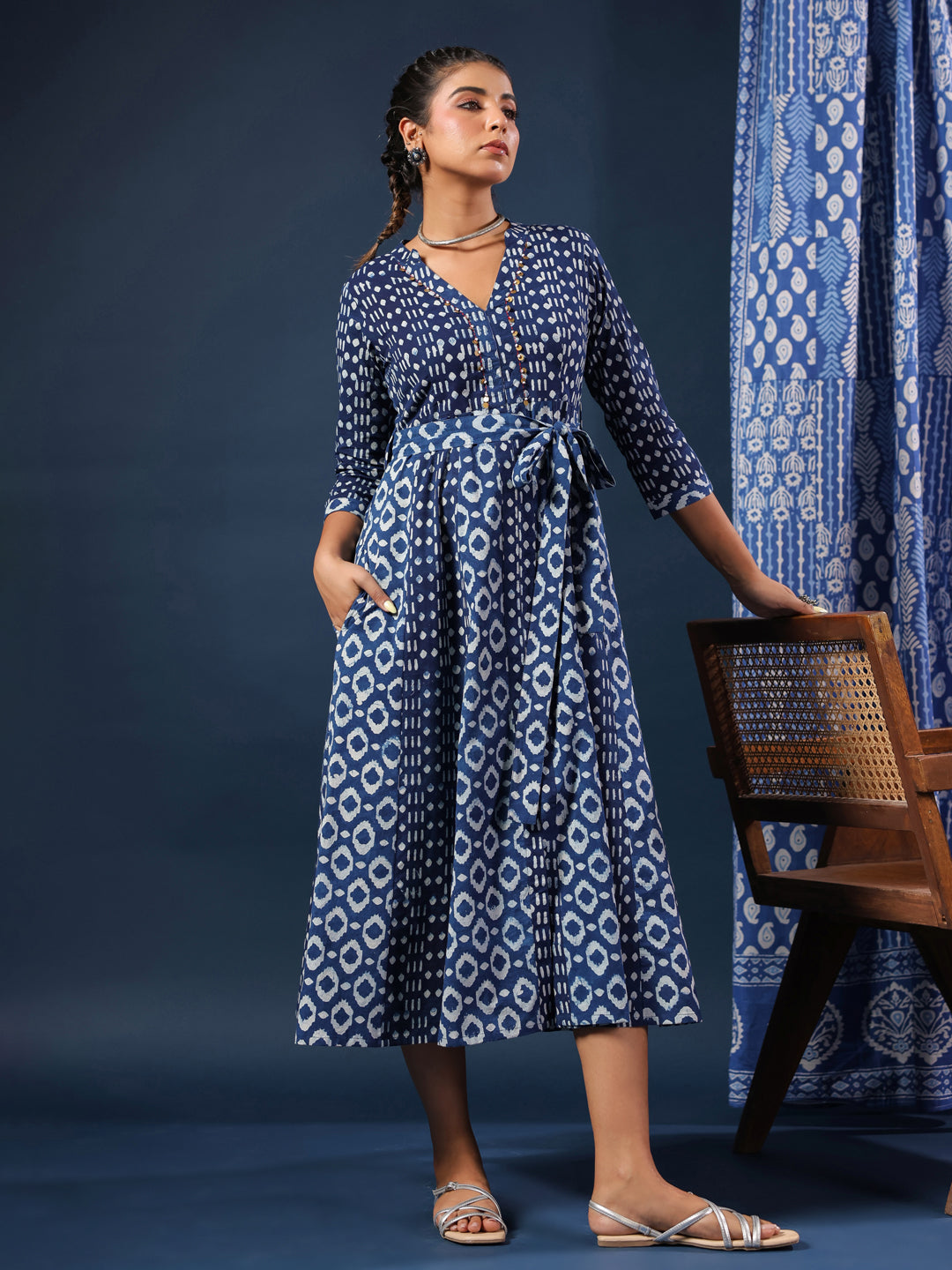 Pure Indigo Handblock Printed Dress