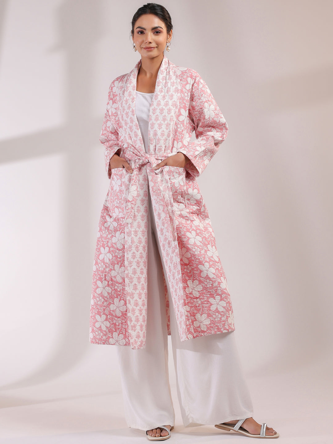 Rose Printed Light Quilted Reversible Cotton Robe