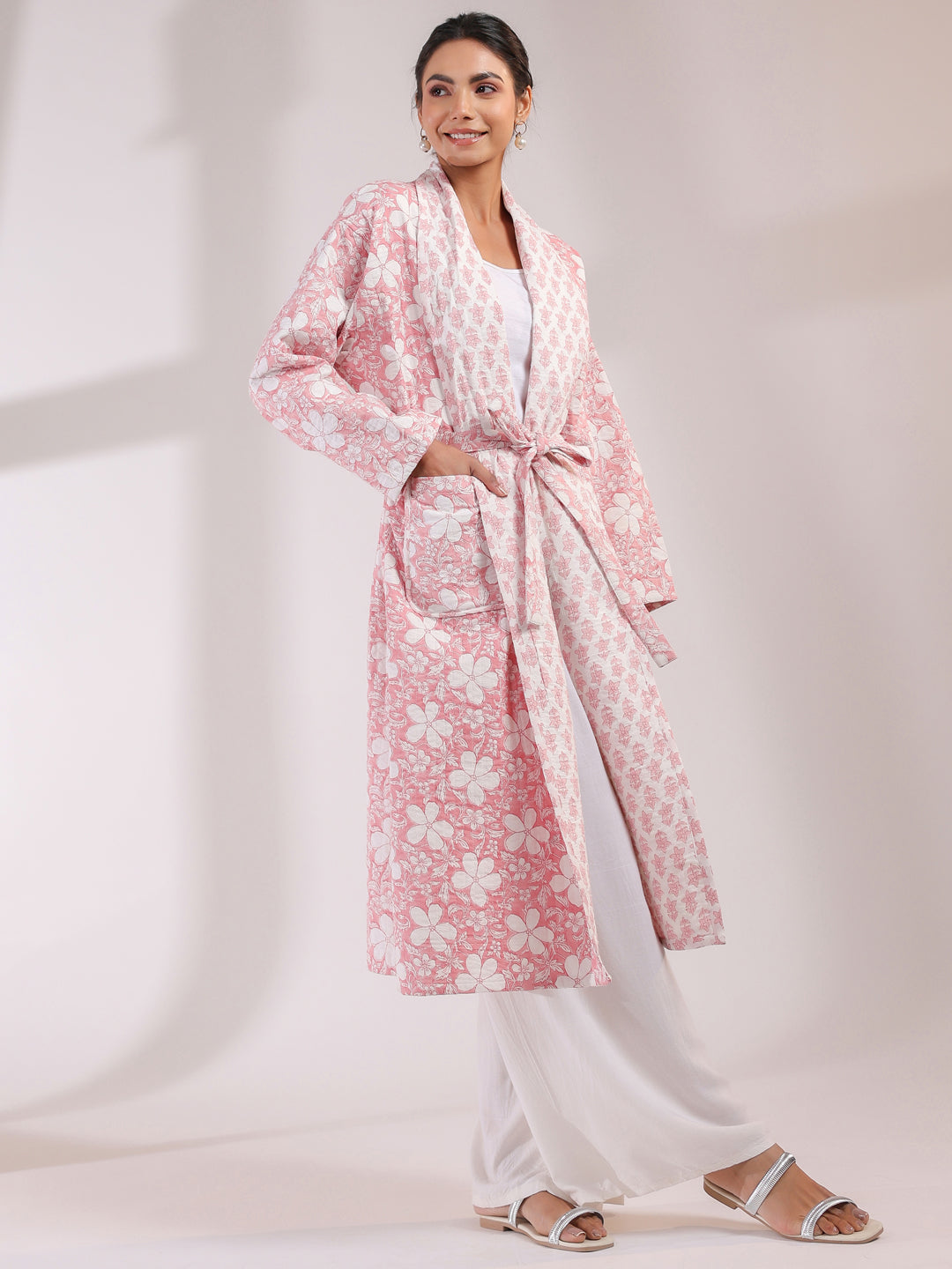 Rose Printed Light Quilted Reversible Cotton Robe