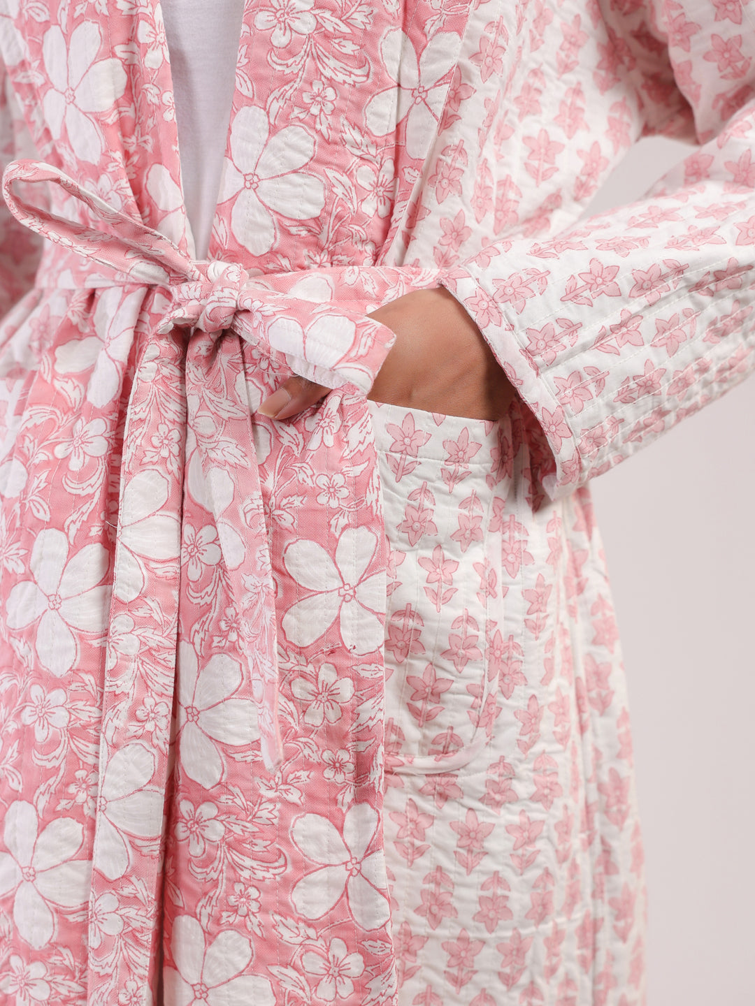 Rose Printed Light Quilted Reversible Cotton Robe
