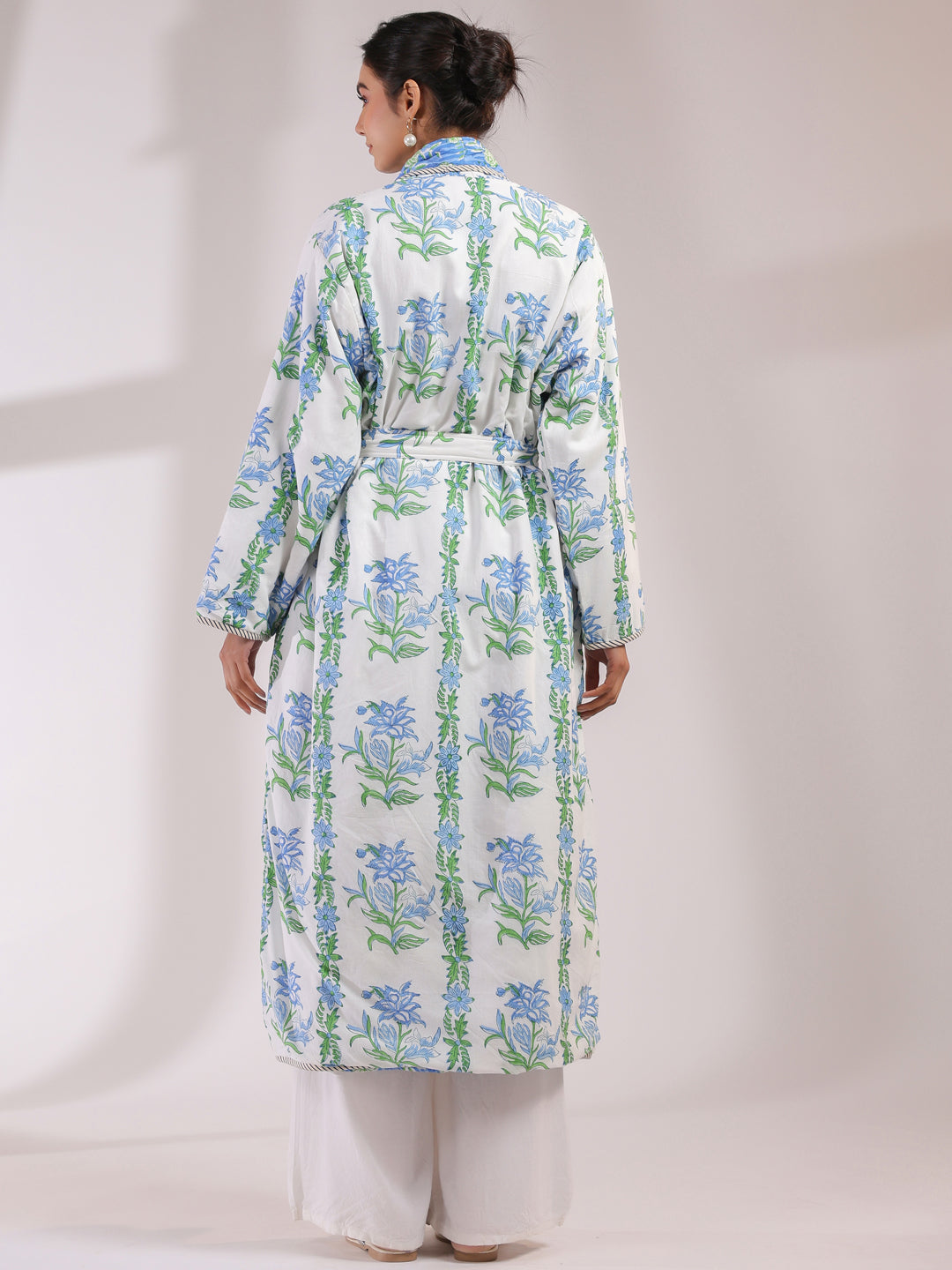 White & Blue Boota Printed Reversible Quilted Robes