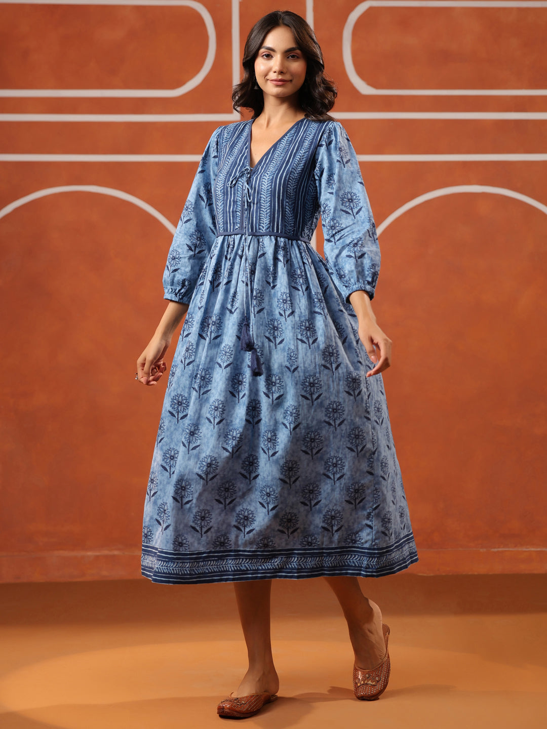 Indigo Printed Cotton Dress