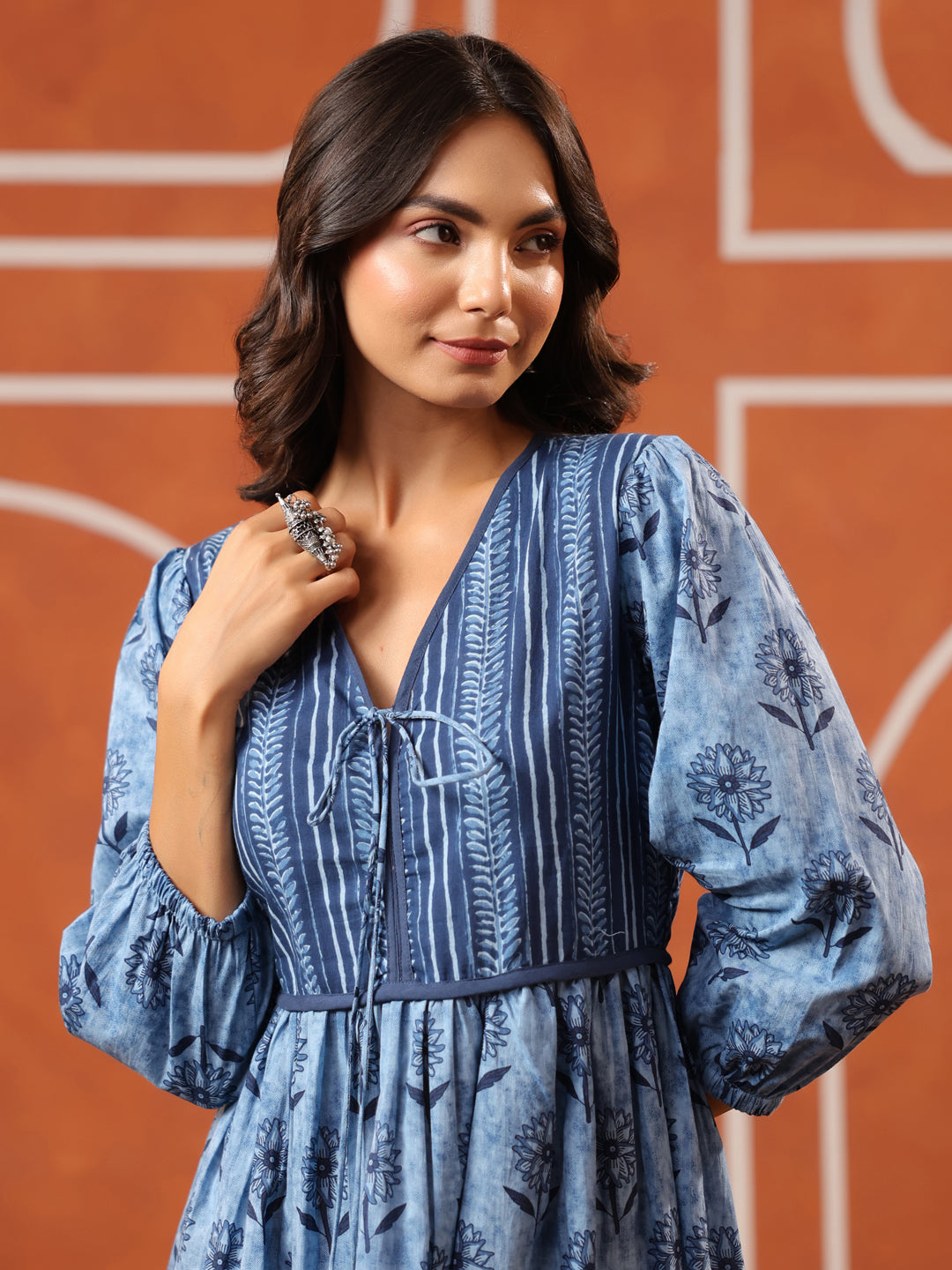 Indigo Printed Cotton Dress