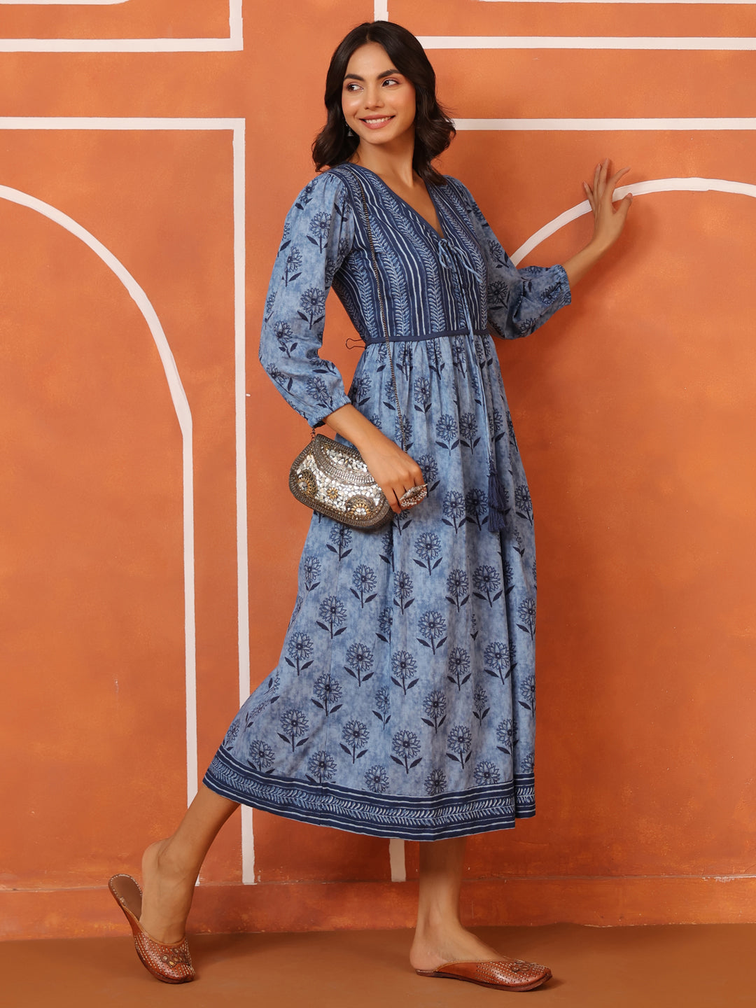 Indigo Printed Cotton Dress