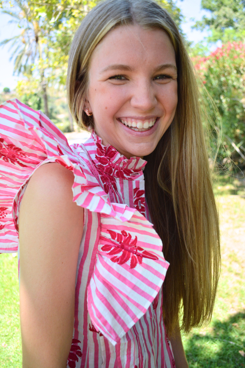 SAMPLE | Ruffle Sleeve Top | Pink Palms