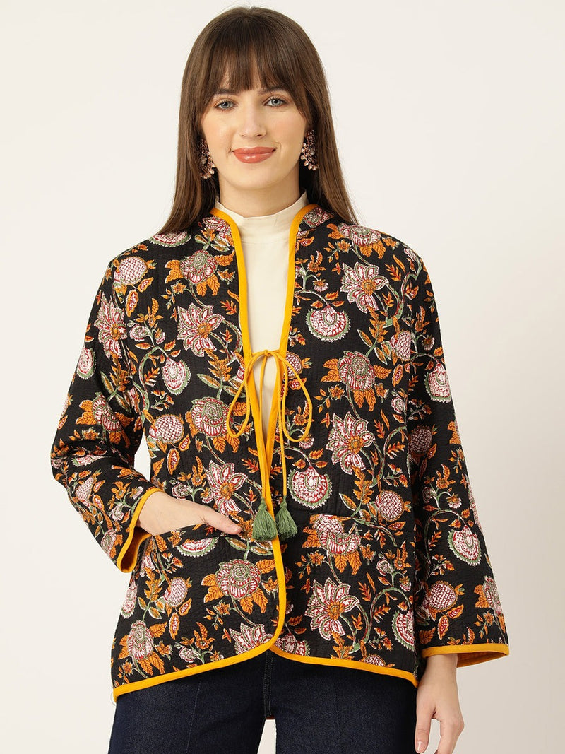 Quilted Block Print Jacket | Yellow & Black