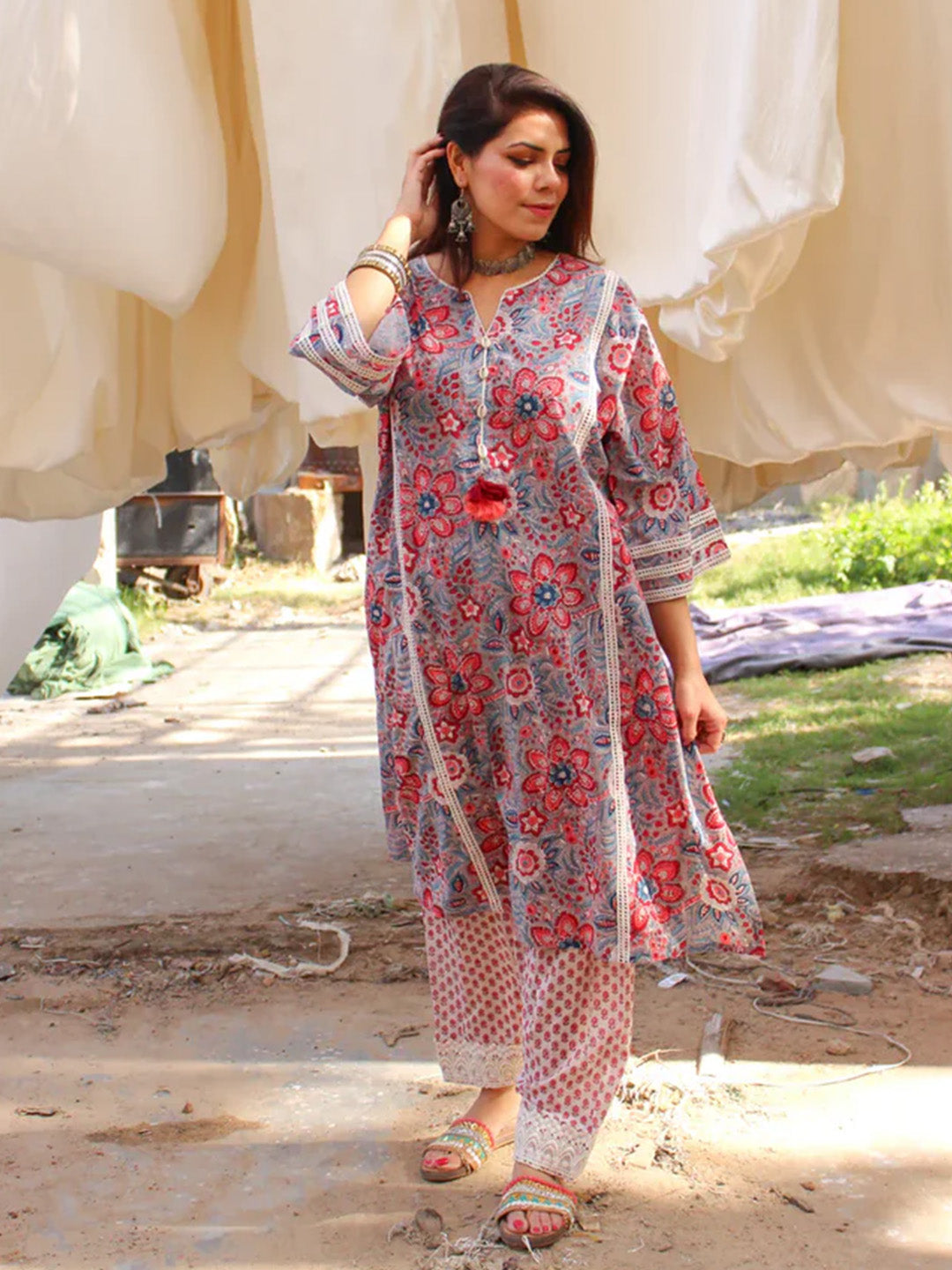 Afghani Chogha Set | Gray Floral