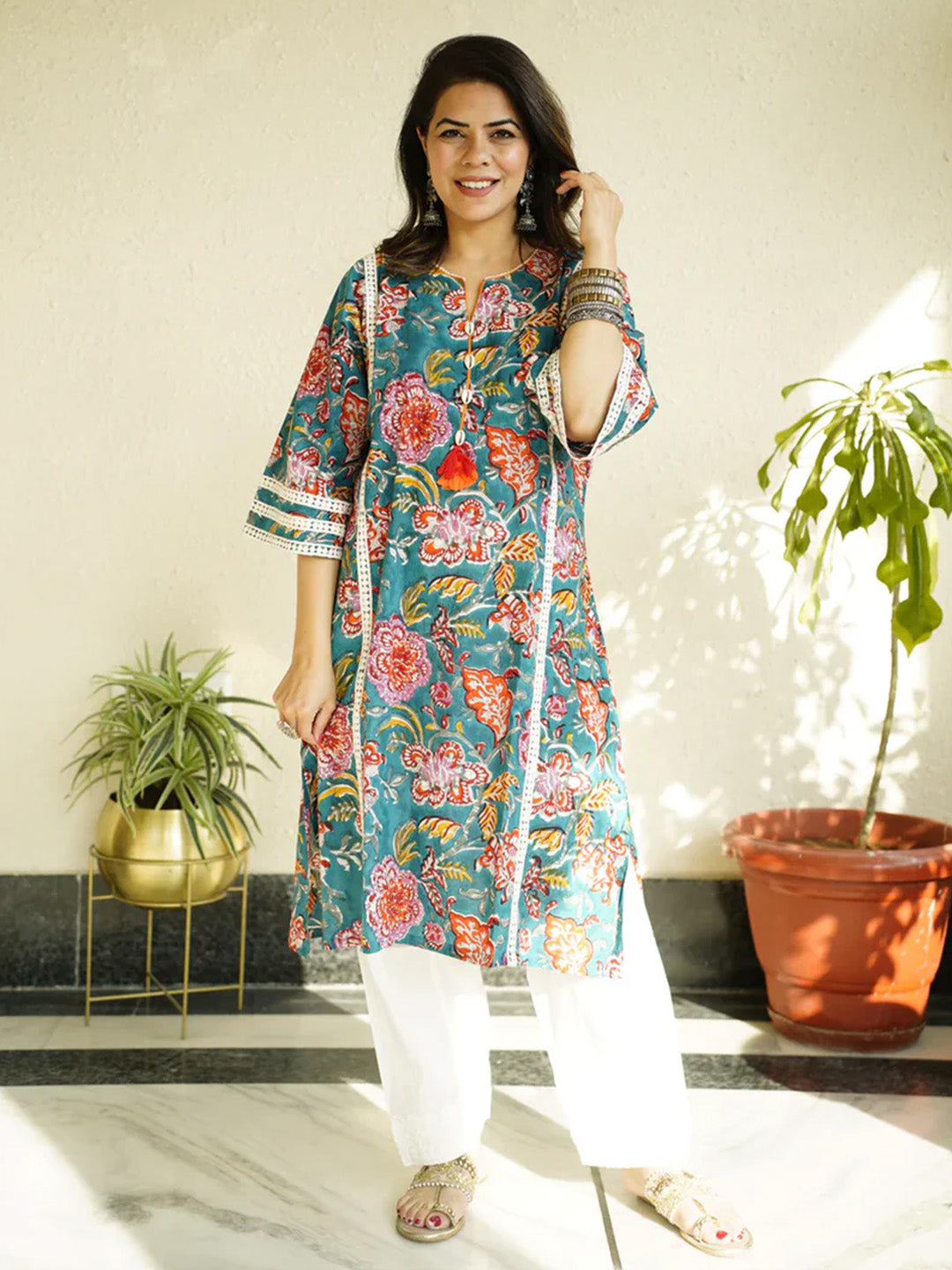 Afghani Chogha Set | Green Floral