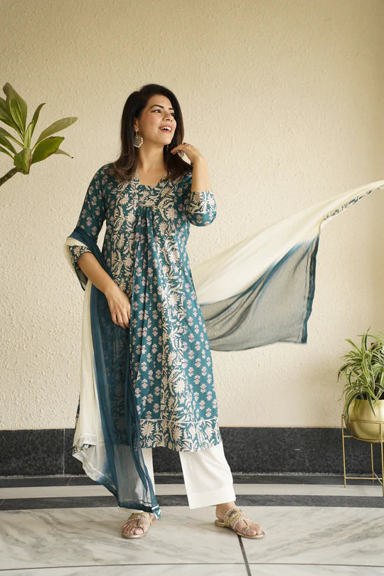 Kusum Kurta Set | Deep Green